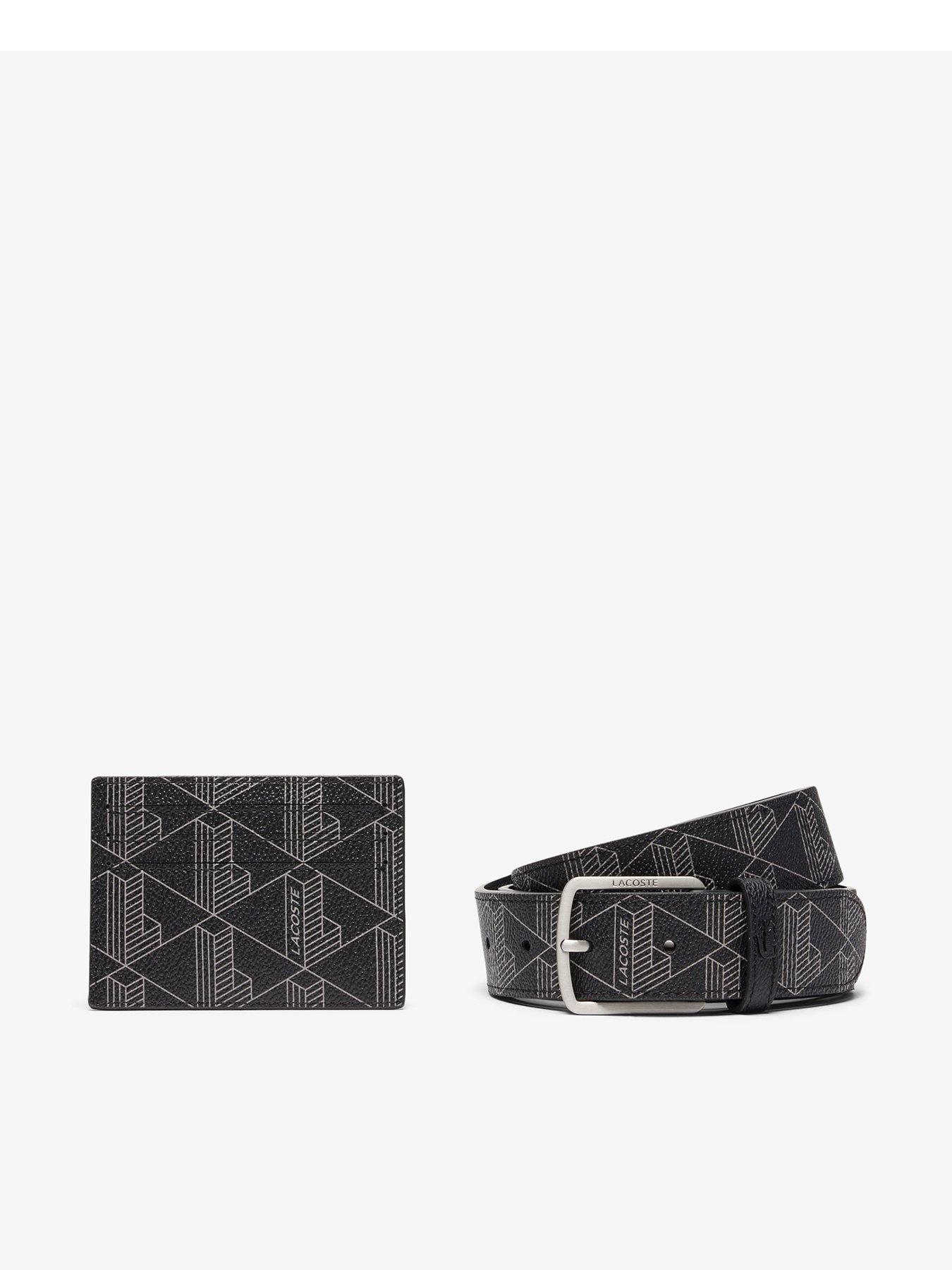 Lacoste Embossed Belt And Card Holder Gift Set - Black