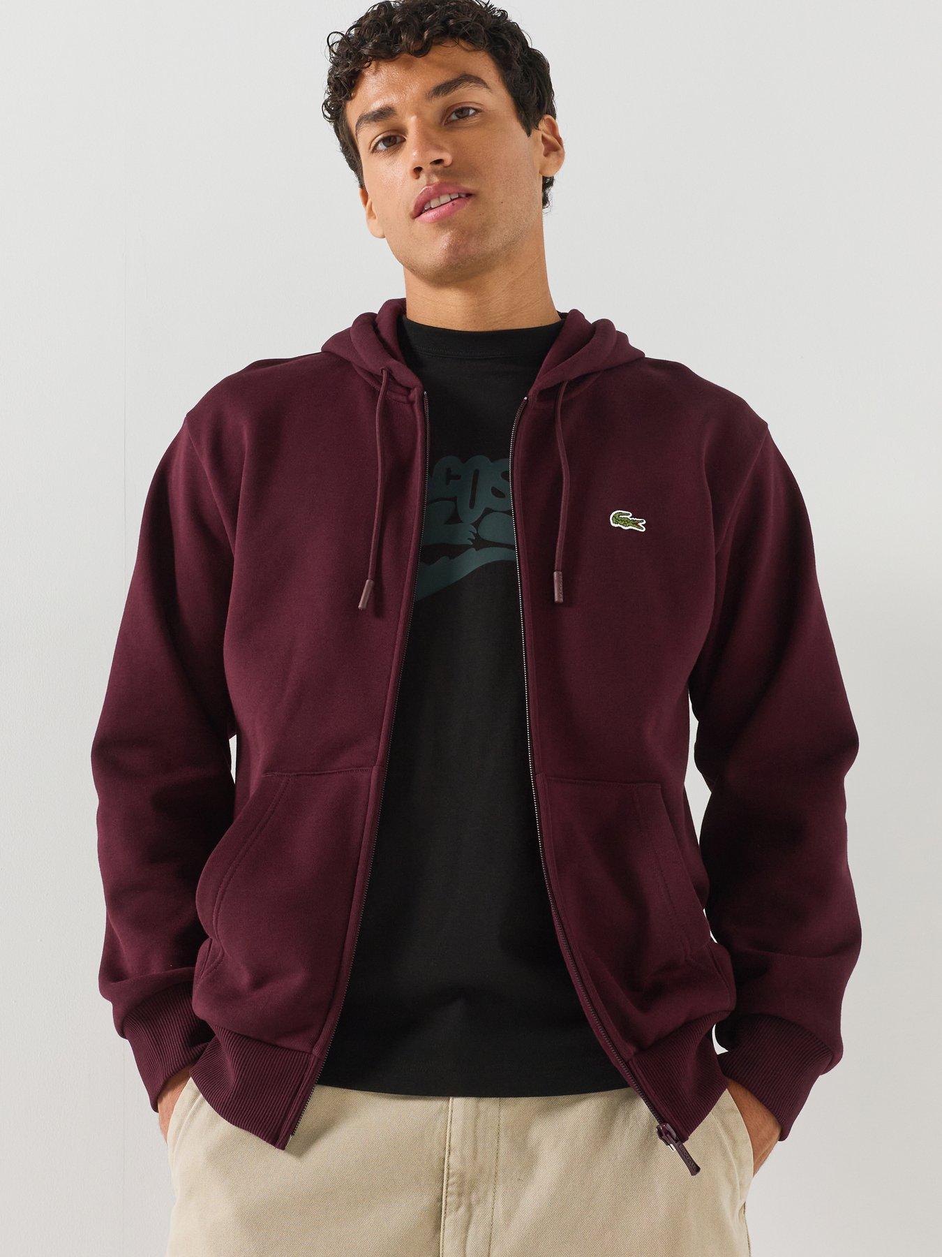 Lacoste Brushed Fleece Jersey Full Zip Hoodie - Dark Red