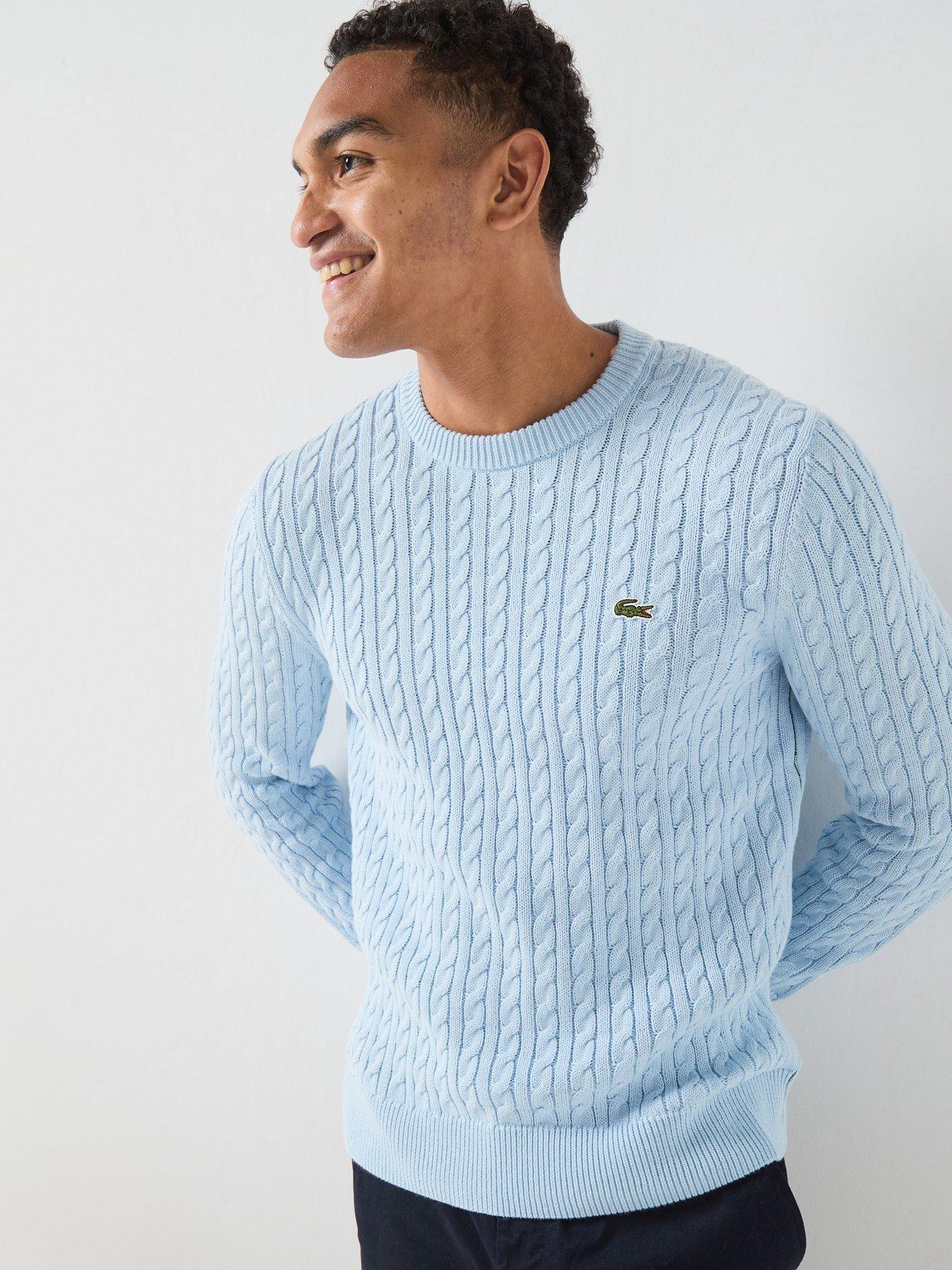 Lacoste Cotton Blend Cable Crew Neck Knitted Jumper - Light Blue