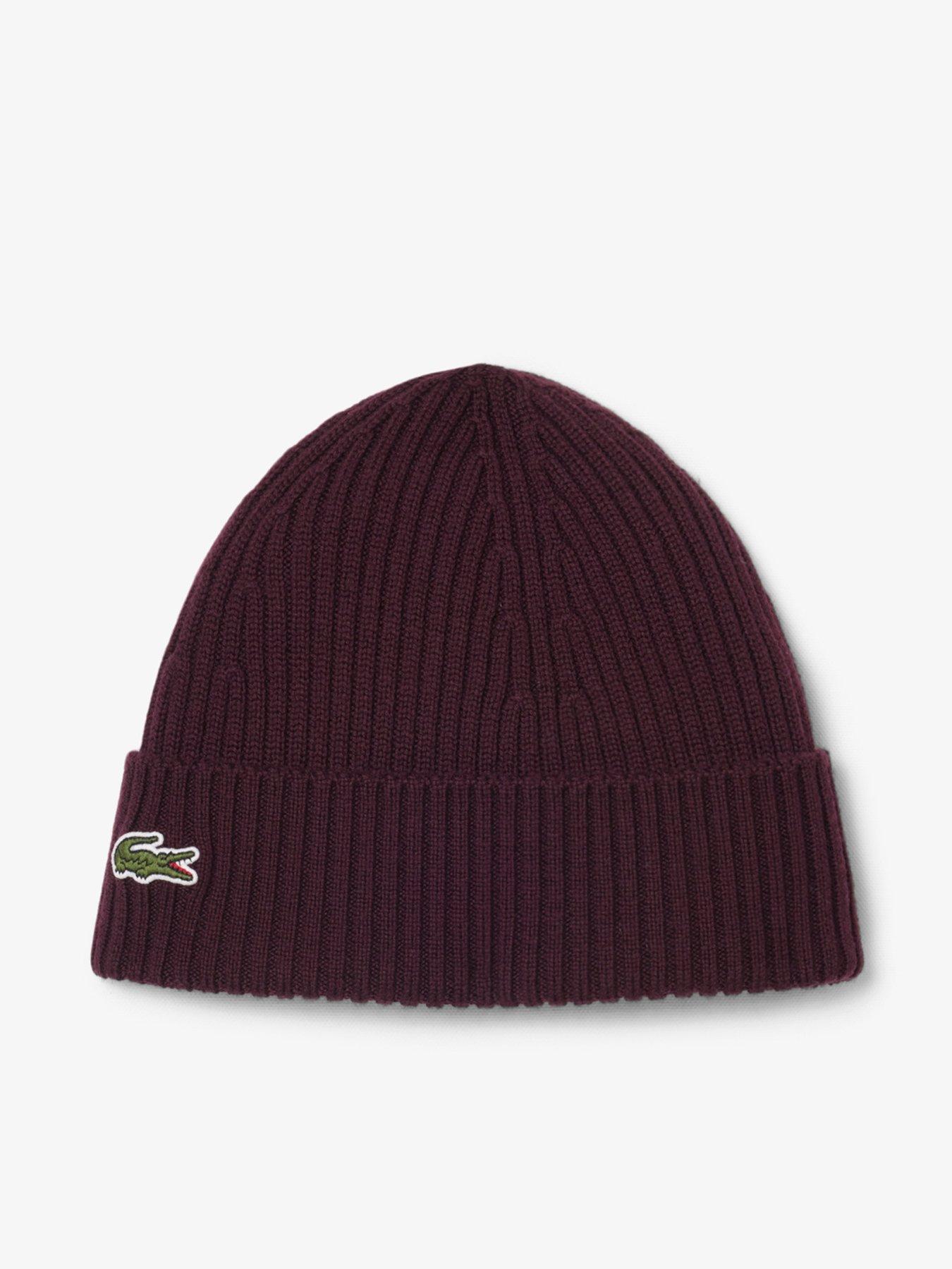 Image 1 of 2 of Lacoste Ribbed Turn-Up Beanie Hat - Red