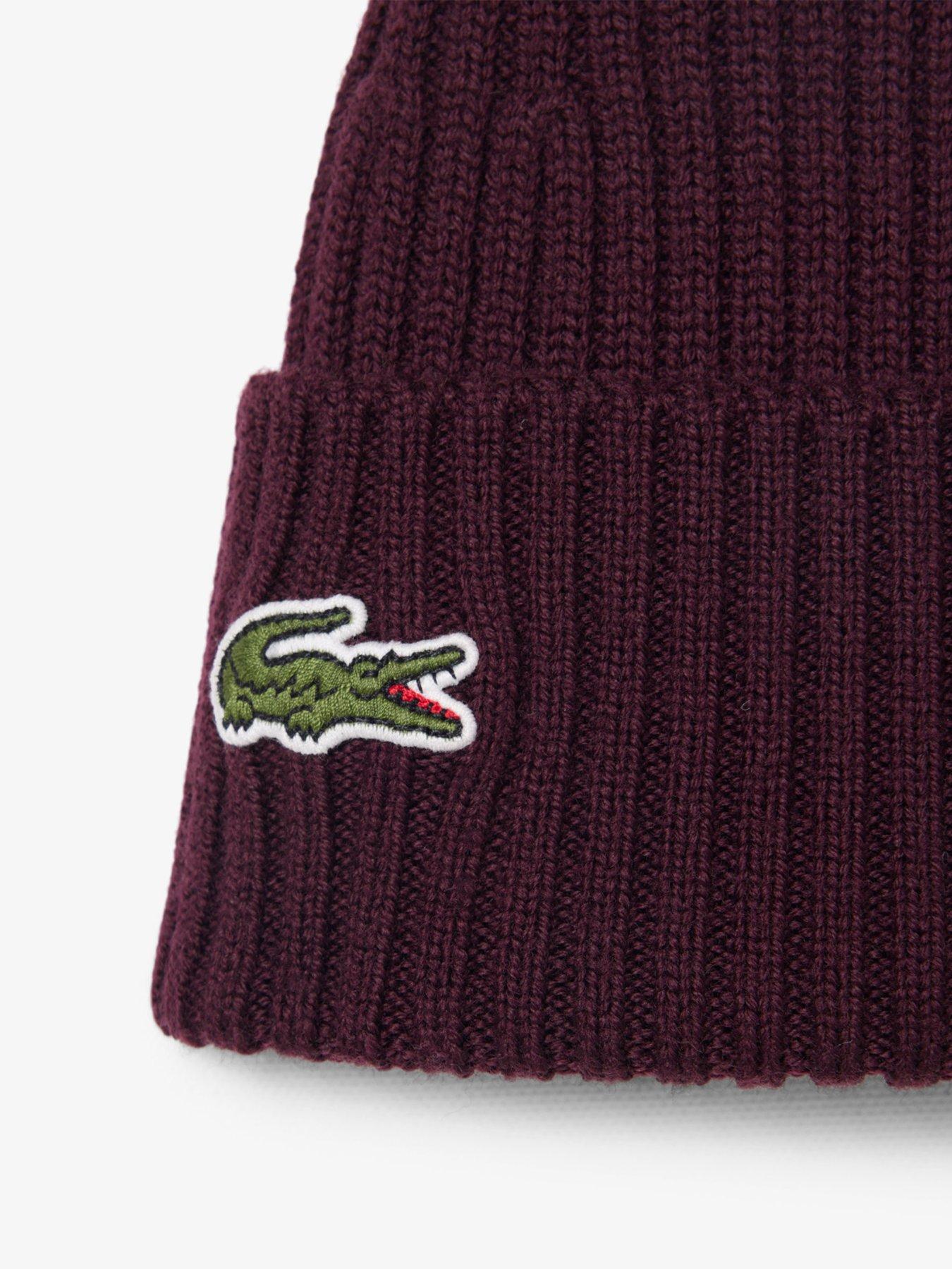 Image 2 of 2 of Lacoste Ribbed Turn-Up Beanie Hat - Red