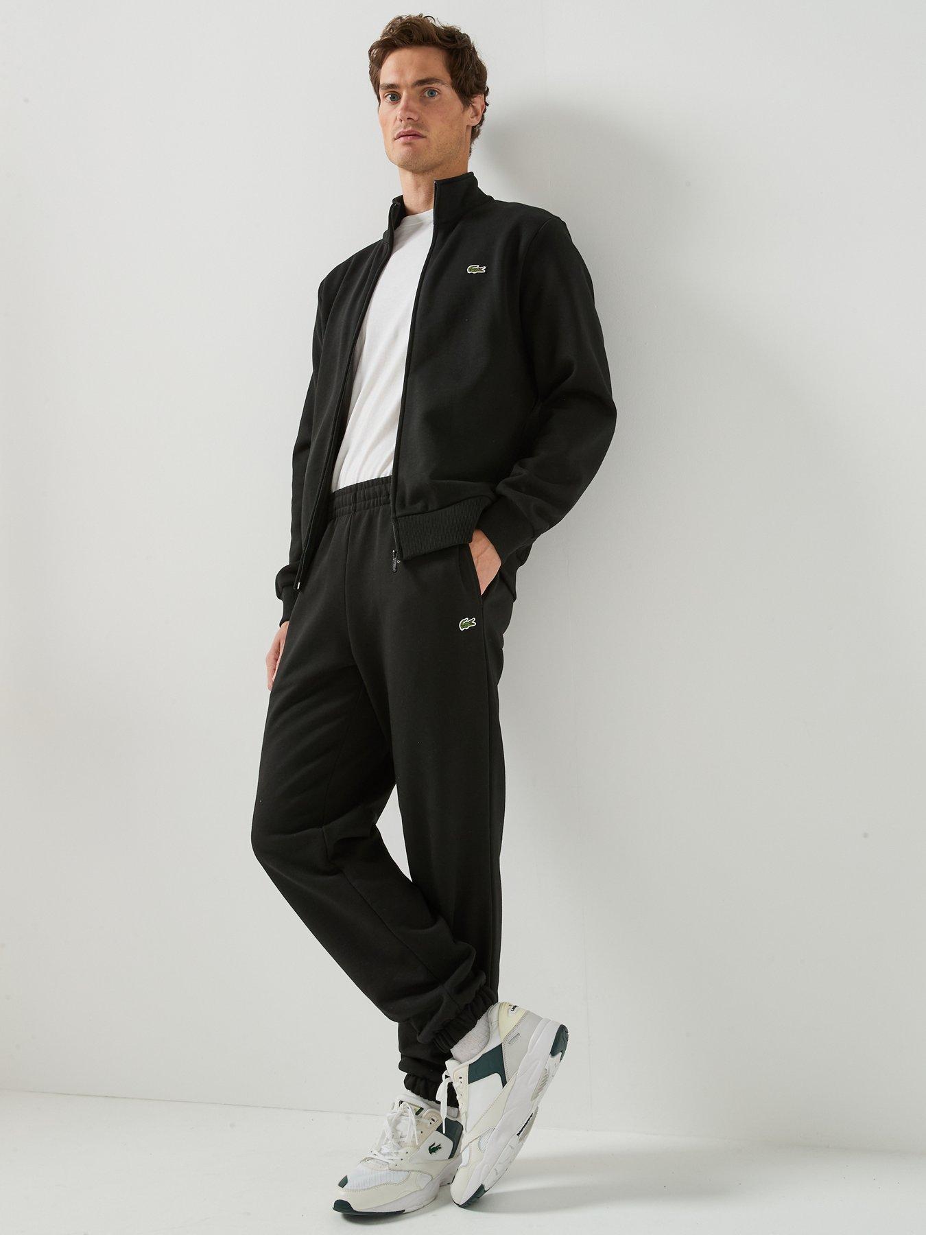 Image 4 of 5 of Lacoste Regular Fit Brushed Fleece Cuffed Joggers - Black