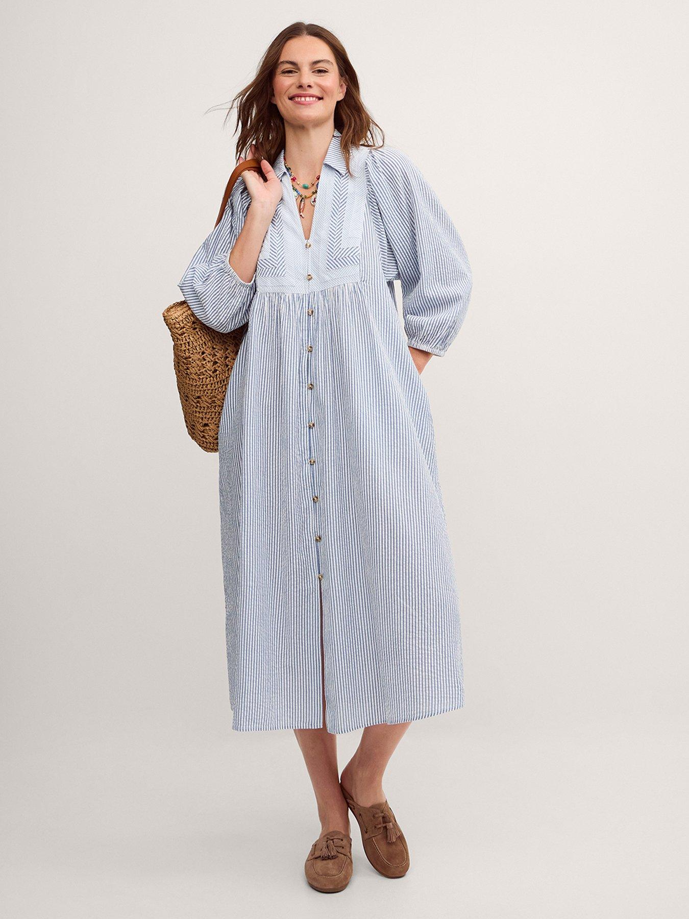 Monsoon Callie Stripe Dress - Blue