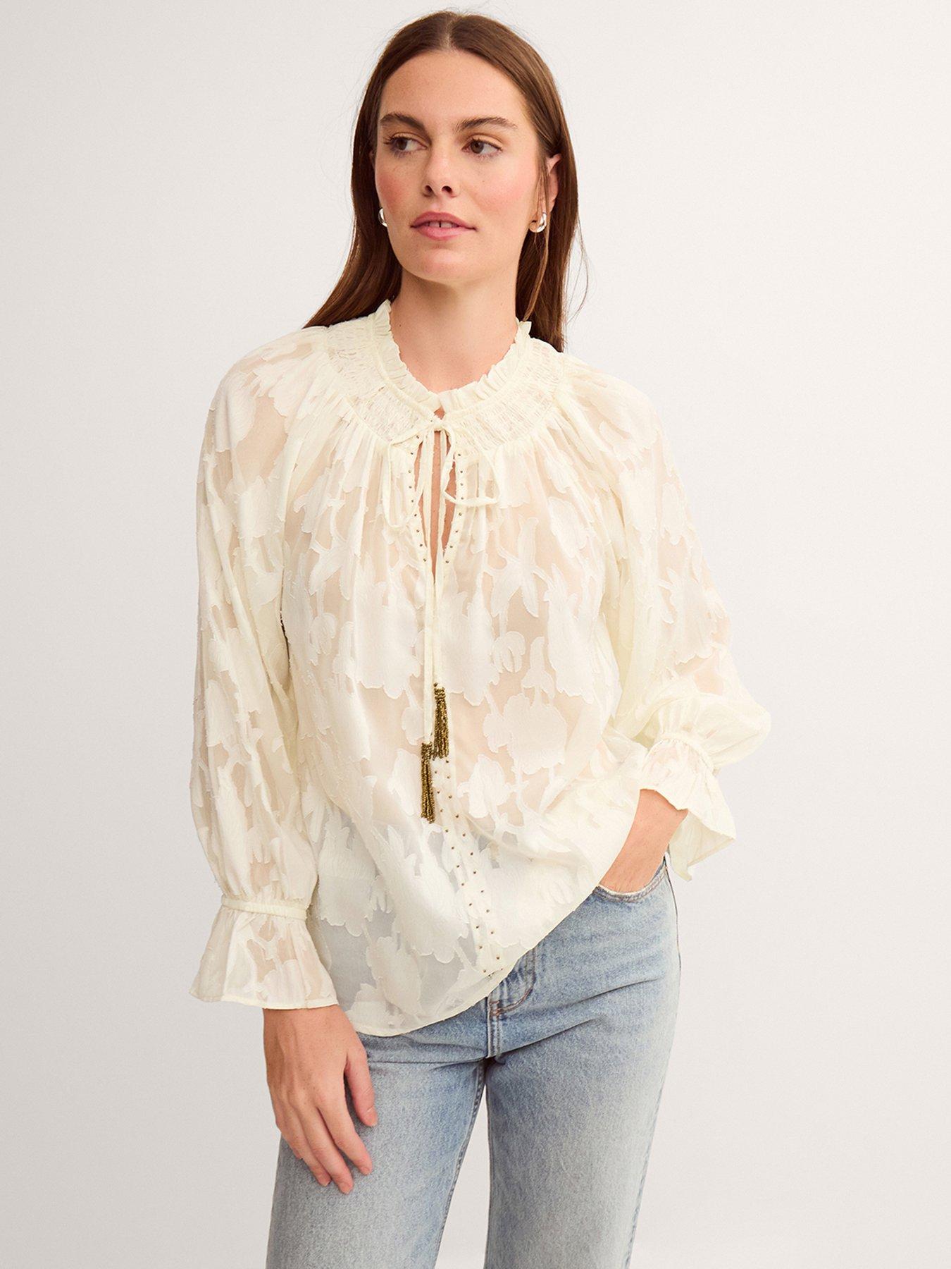 Monsoon Lyra Sheer Devoré Blouse - Ivory