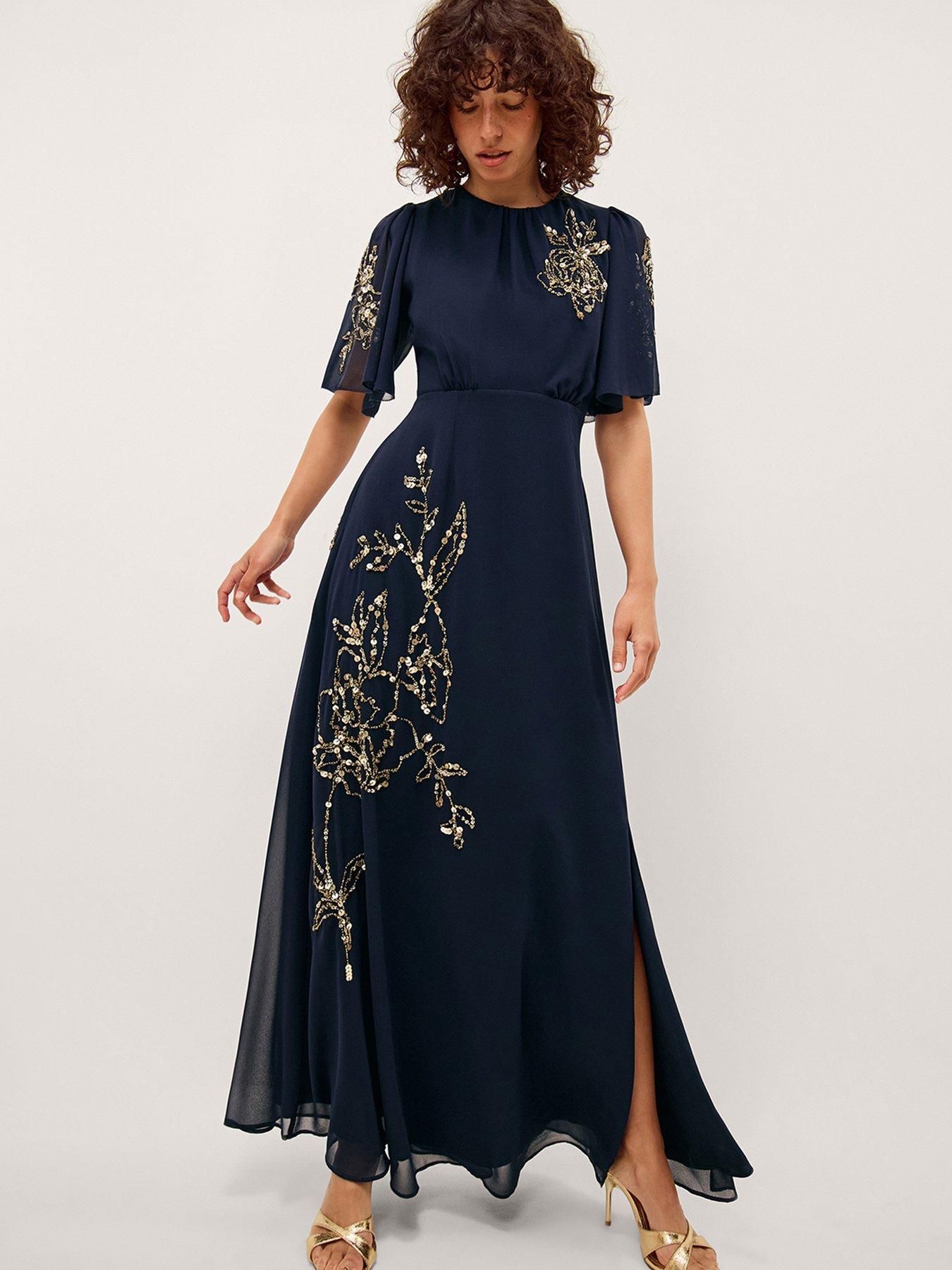 Monsoon Skyler Floral Embellished Maxi Dress - Blue