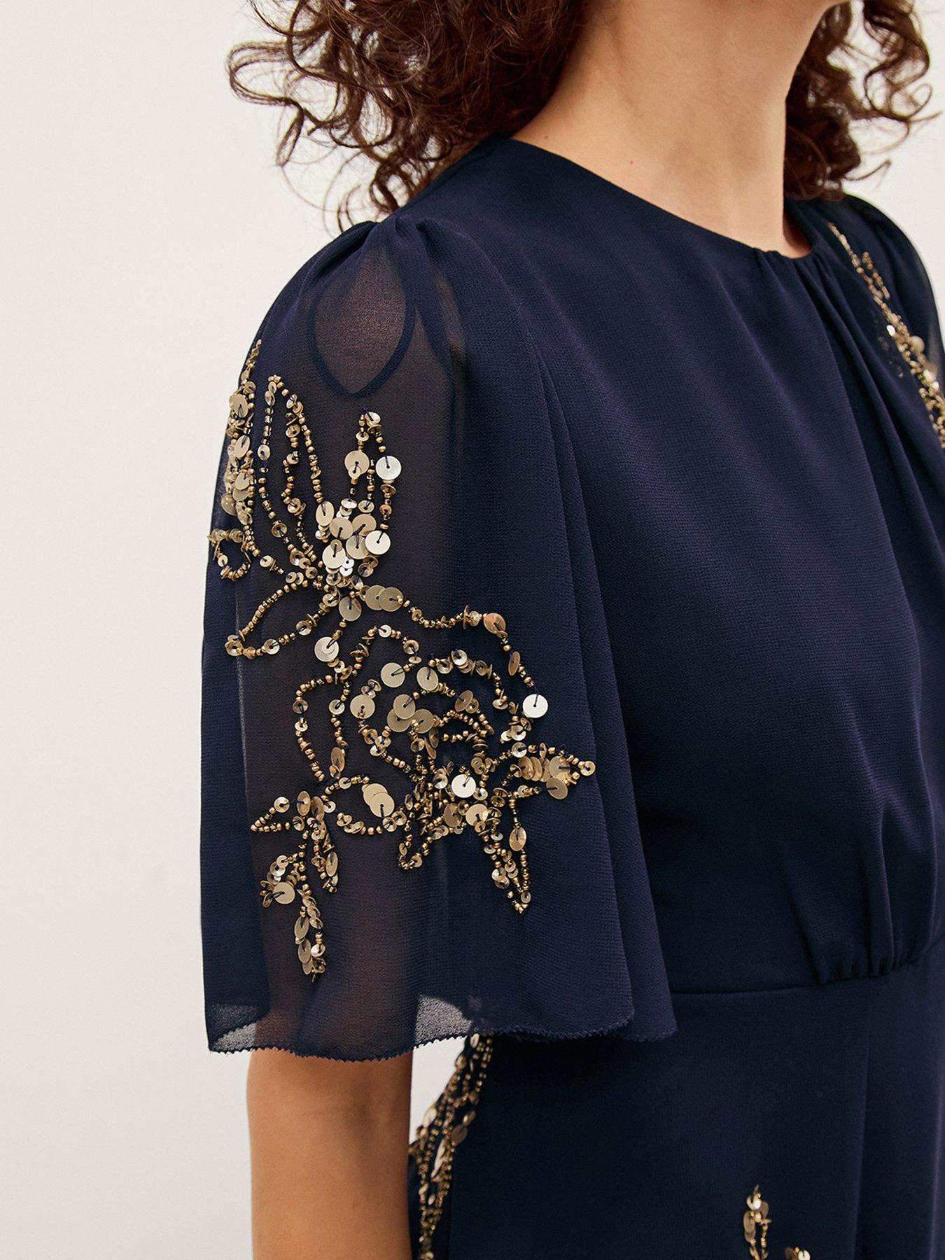 Image 4 of 5 of Monsoon Skyler Floral Embellished Maxi Dress - Blue