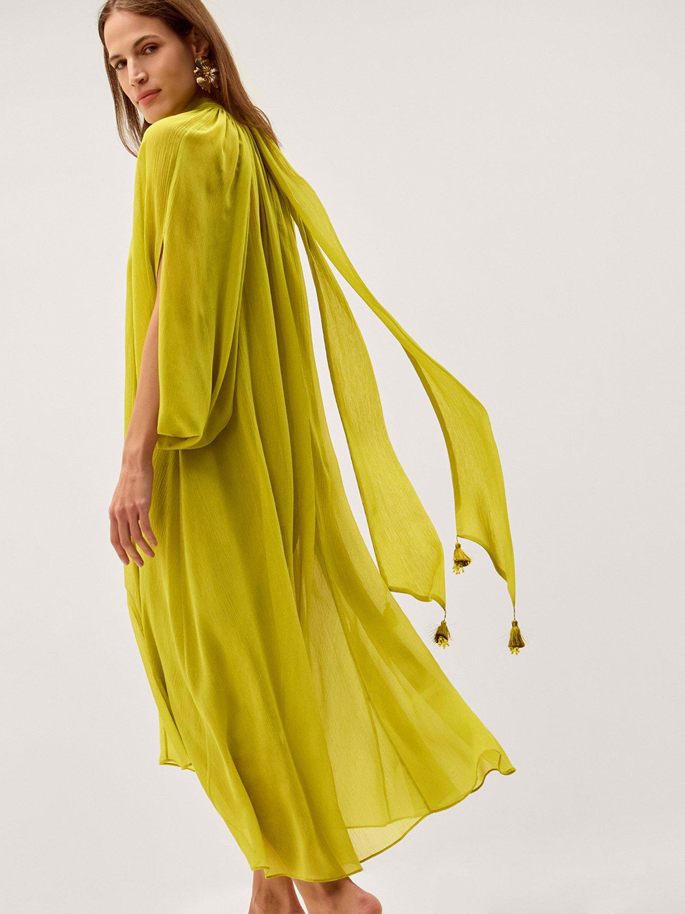 Image 2 of 6 of Monsoon Amelia Scarf Neck Cape Midi Dress - Green