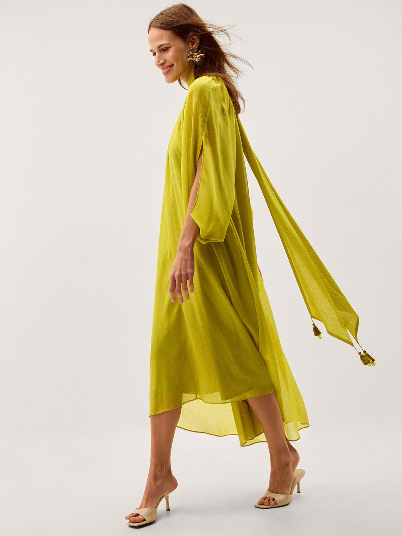 Image 3 of 6 of Monsoon Amelia Scarf Neck Cape Midi Dress - Green