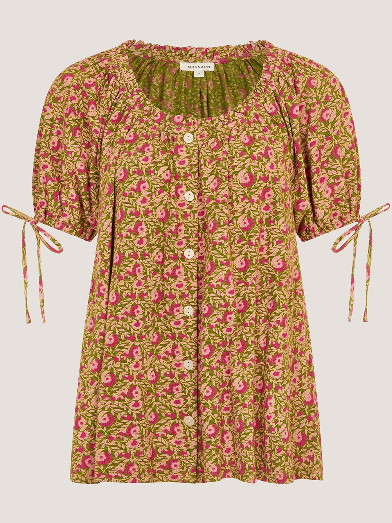Monsoon Harlowe Print Jersey Top - Green