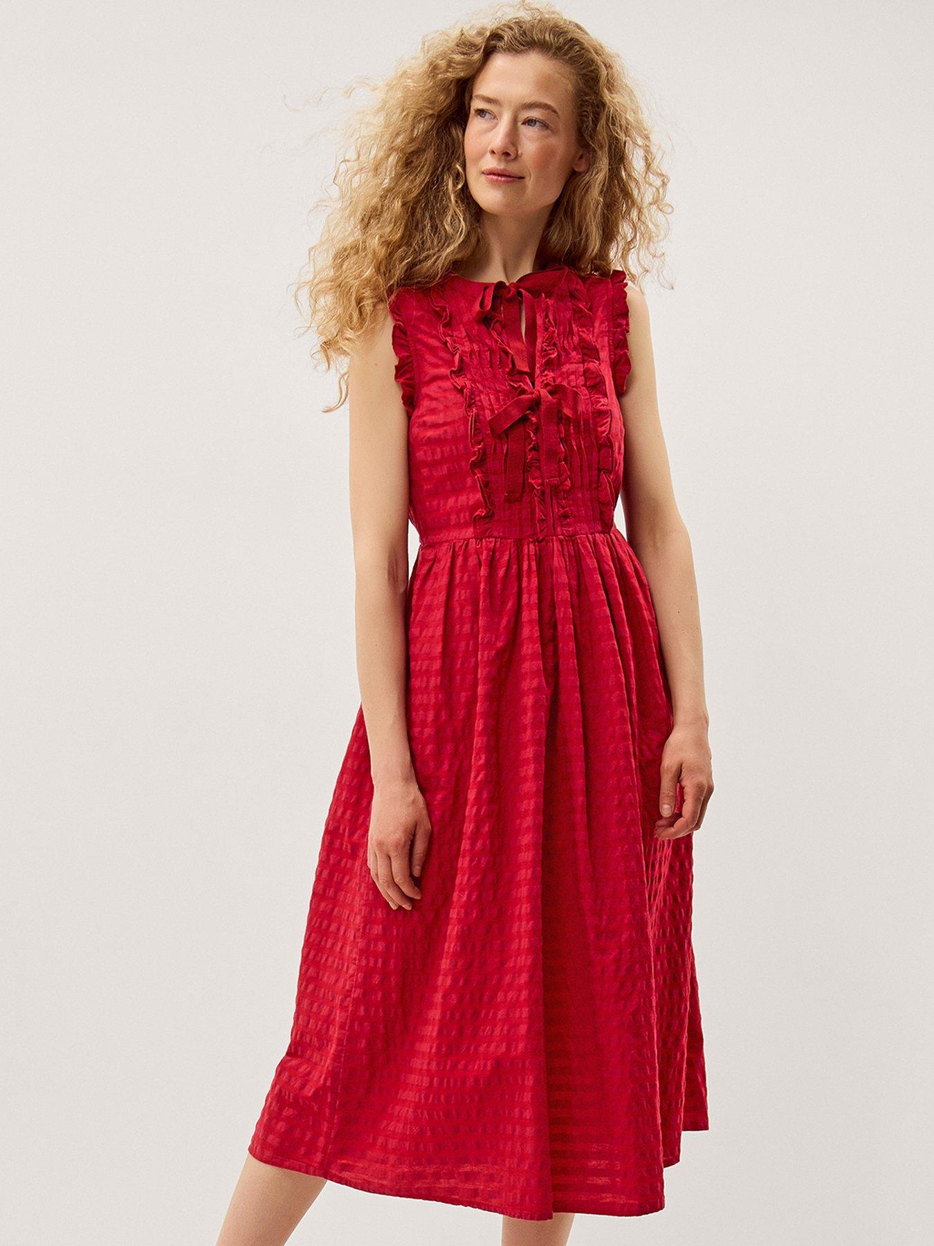 Monsoon Bea Sleeveless Gingham Midi Dress - Pink