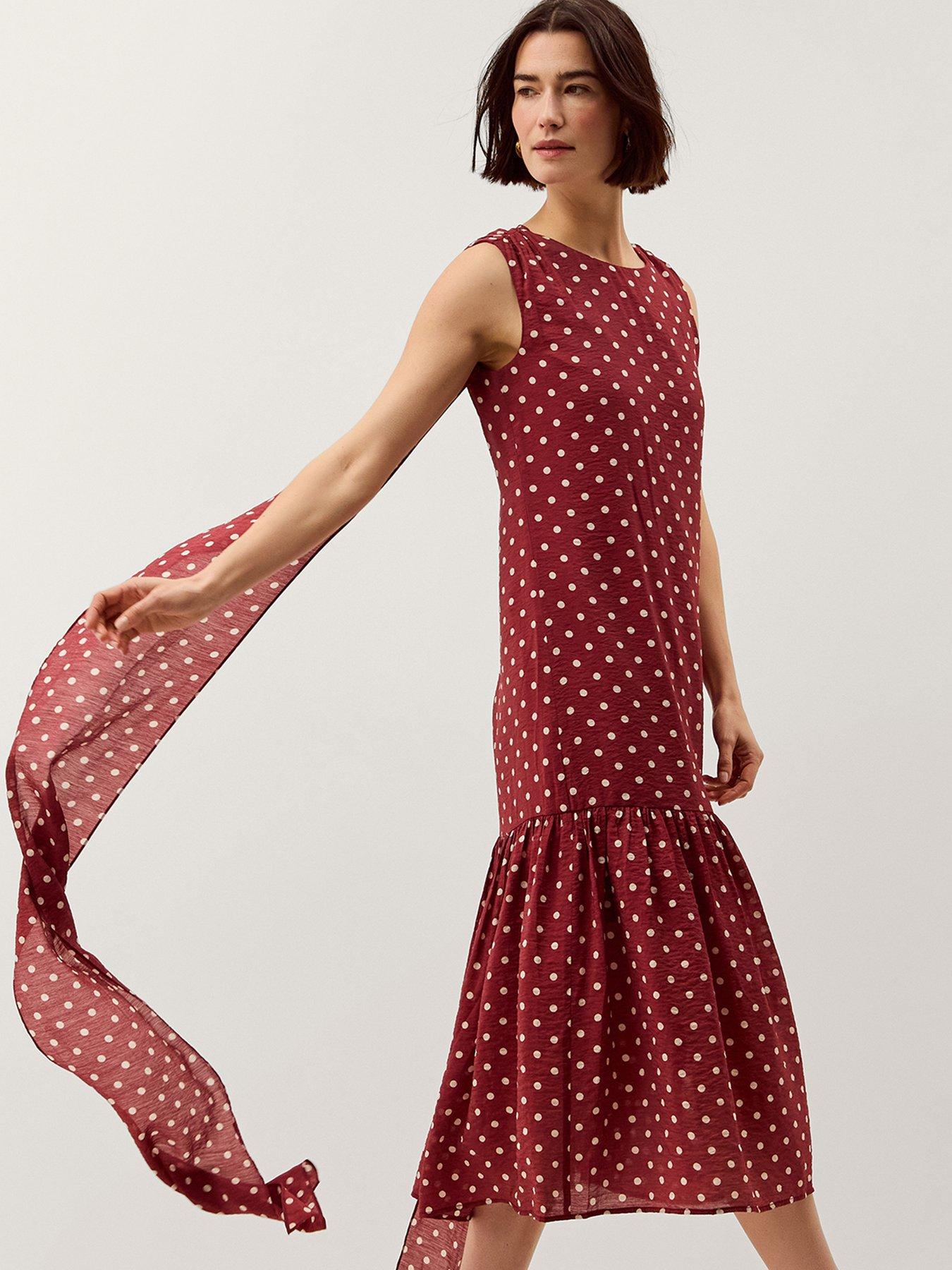 Monsoon Claire Polka Dot Dress - Red