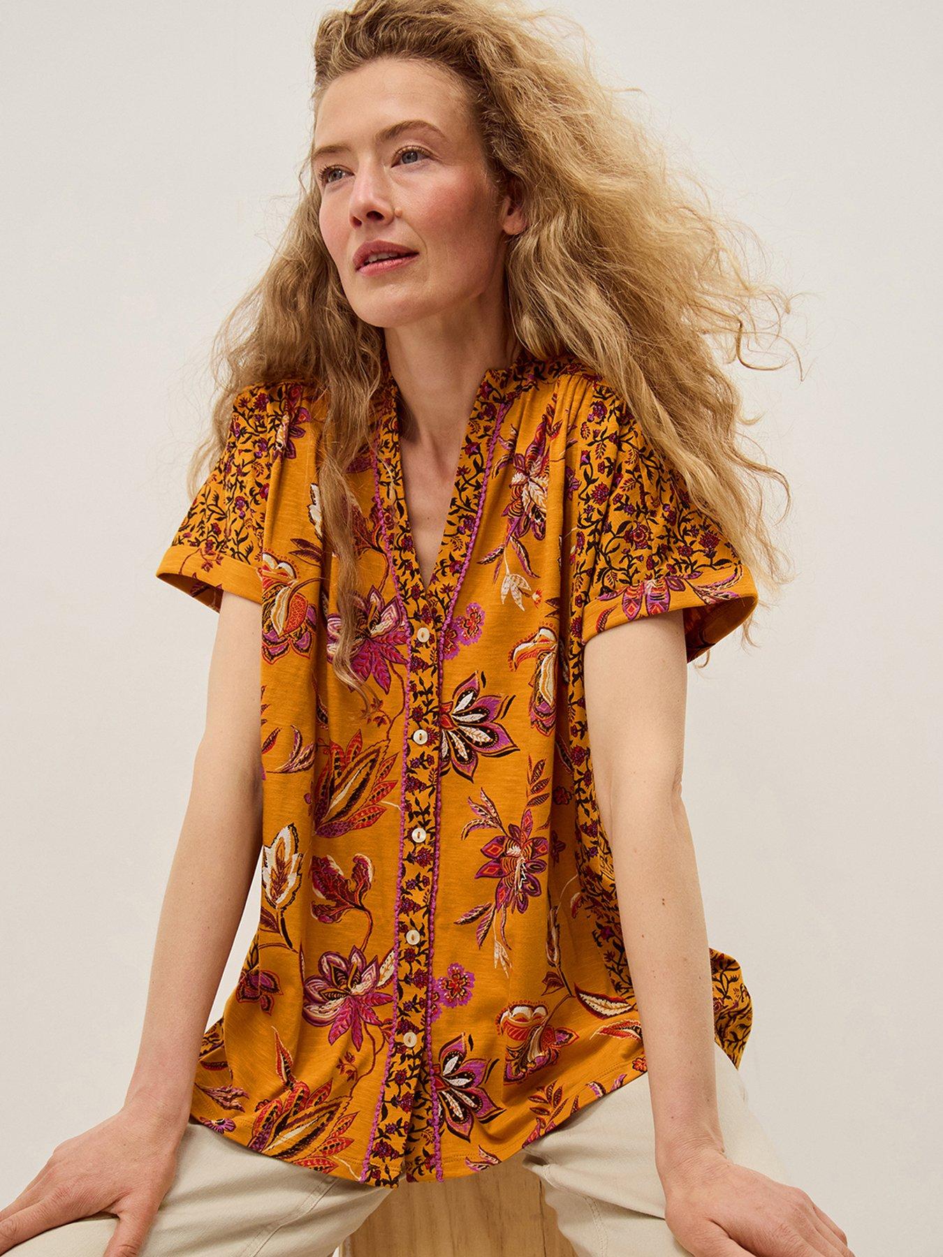 Monsoon Zainab Print Jersey Top - Orange