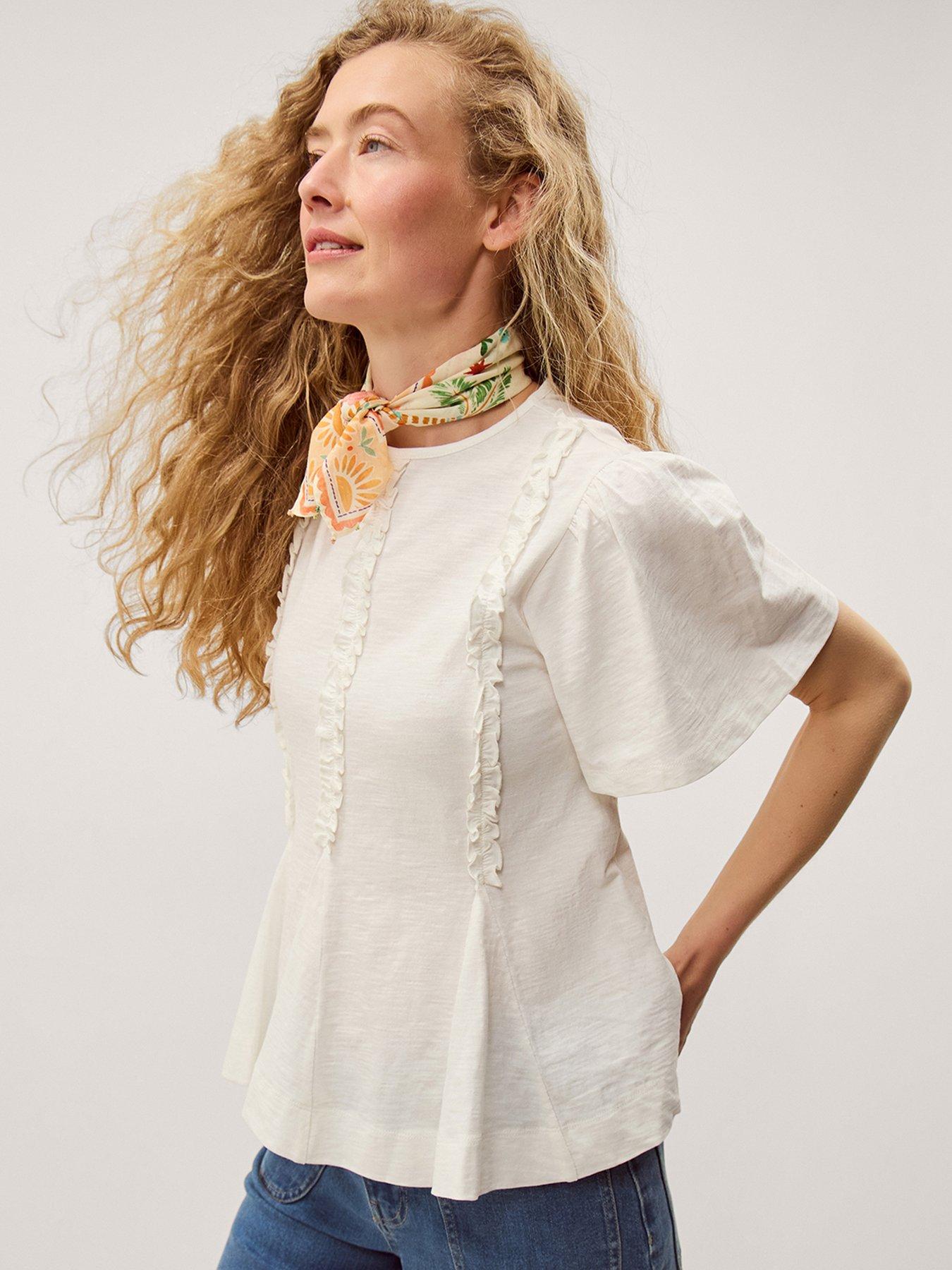 Monsoon Ria Ruffle Jersey T-Shirt - Ivory