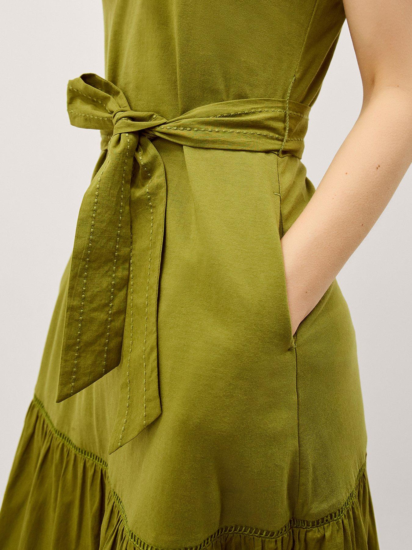 Image 4 of 5 of Monsoon Jen Belted Jersey Maxi Dress - Green