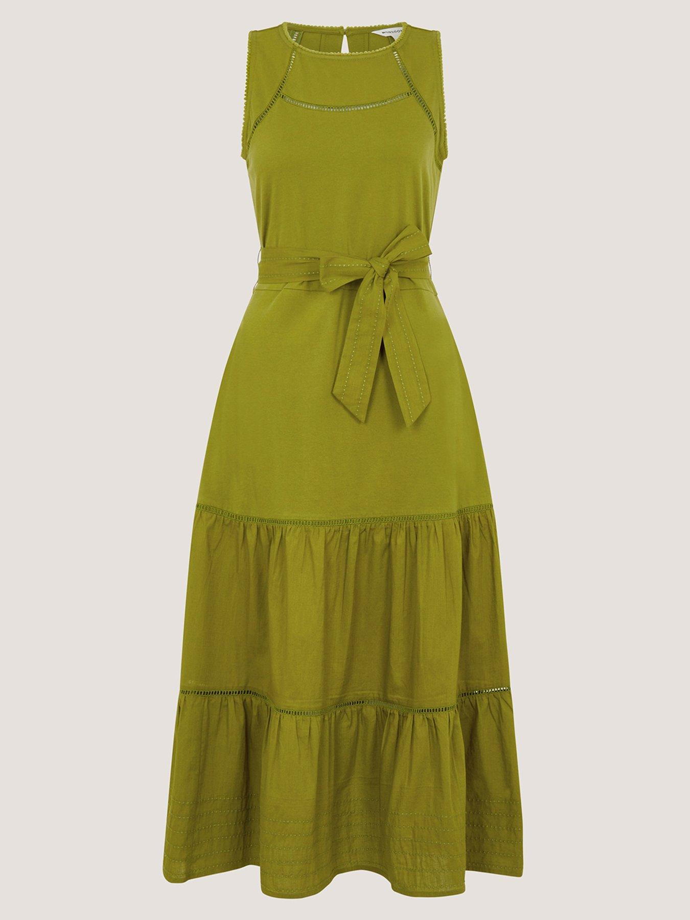 Image 5 of 5 of Monsoon Jen Belted Jersey Maxi Dress - Green