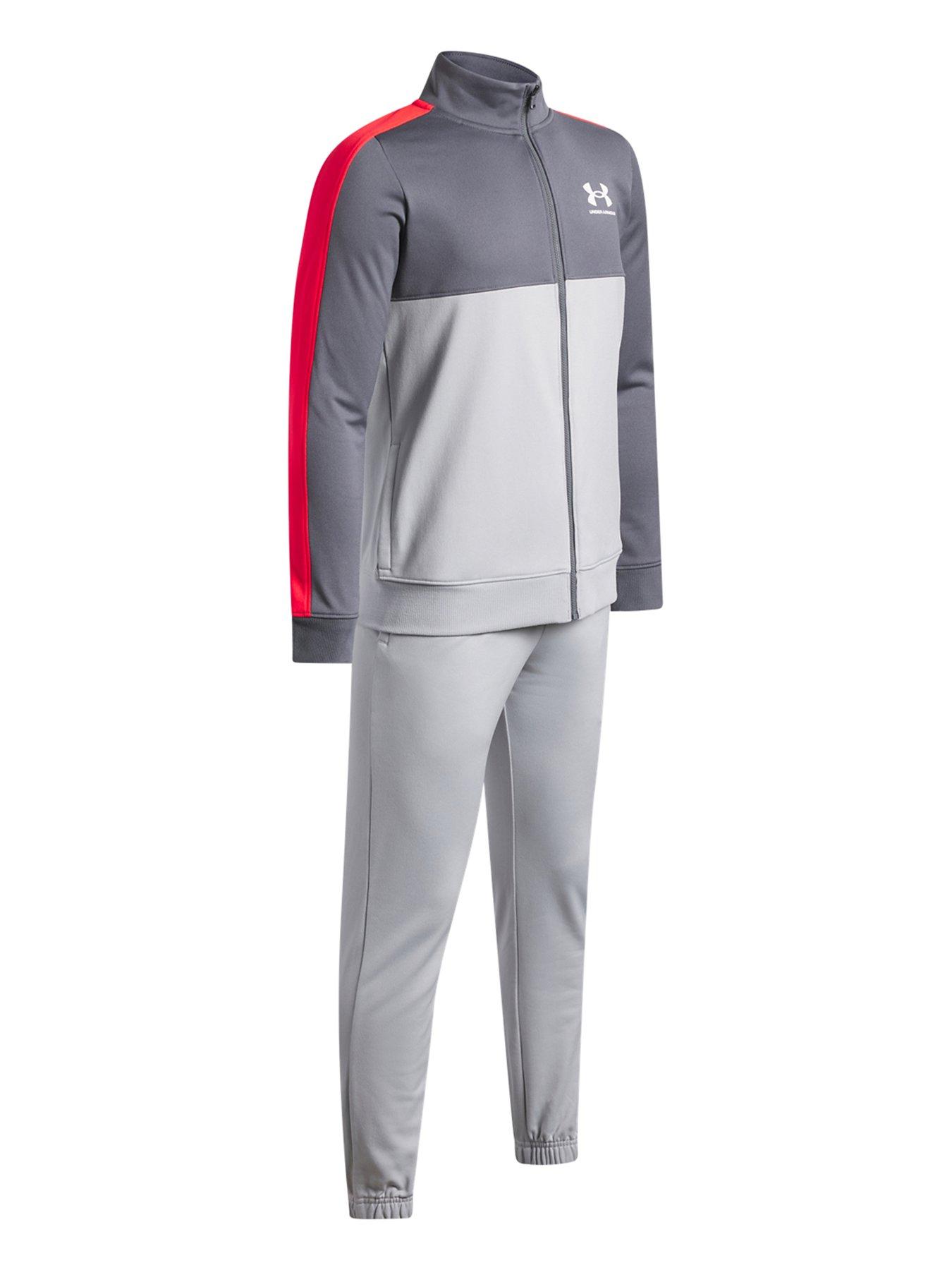 Image 3 of 3 of UNDER ARMOUR Boys Colourblock Sweat-Wicking Full-Zip Tracksuit - Grey