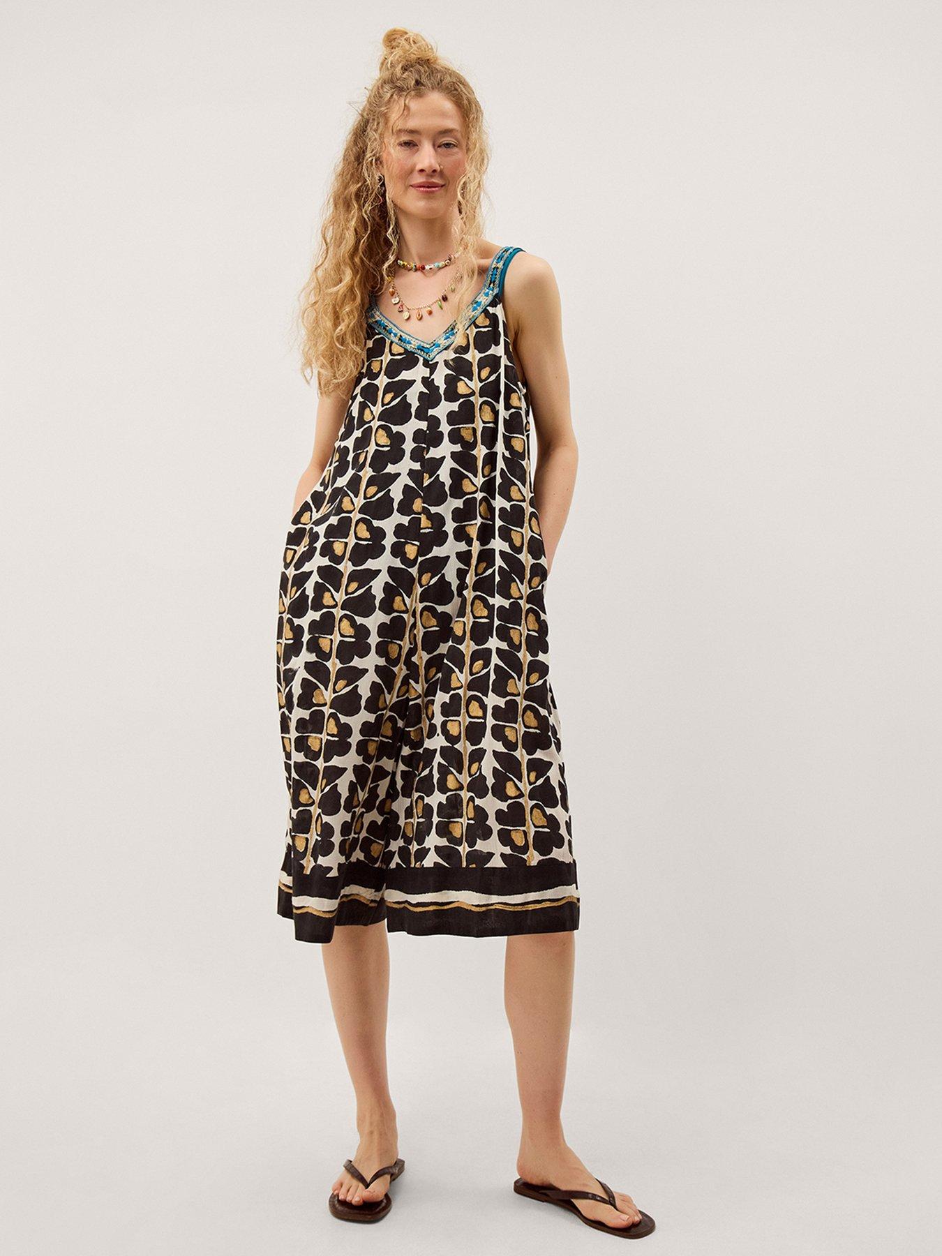 Monsoon Leila Woodblock Print Culotte Jumpsuit - Black