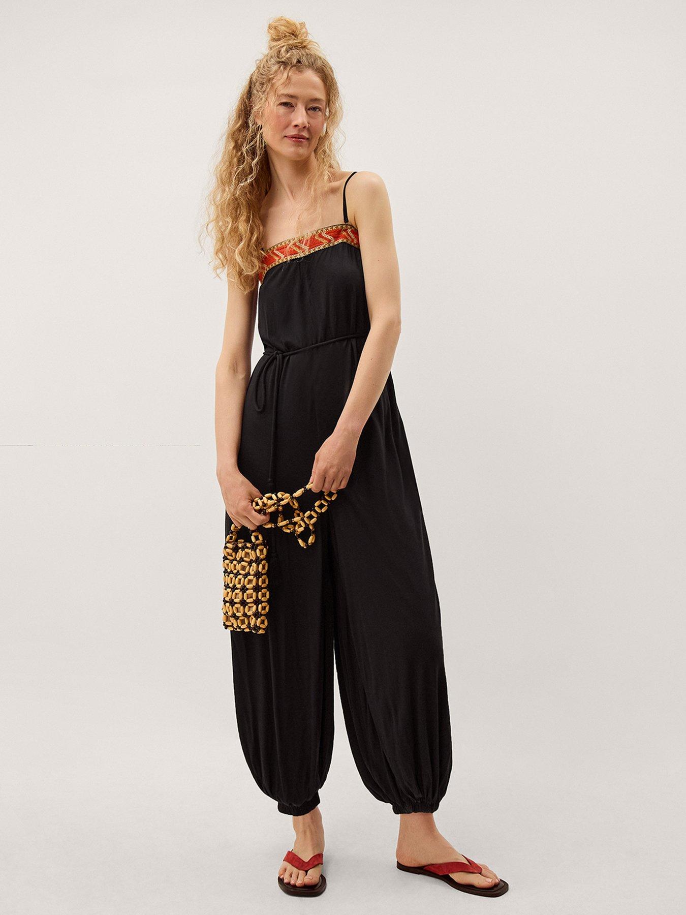 Monsoon Matilda Embroidered Balloon Leg Jumpsuit - Black