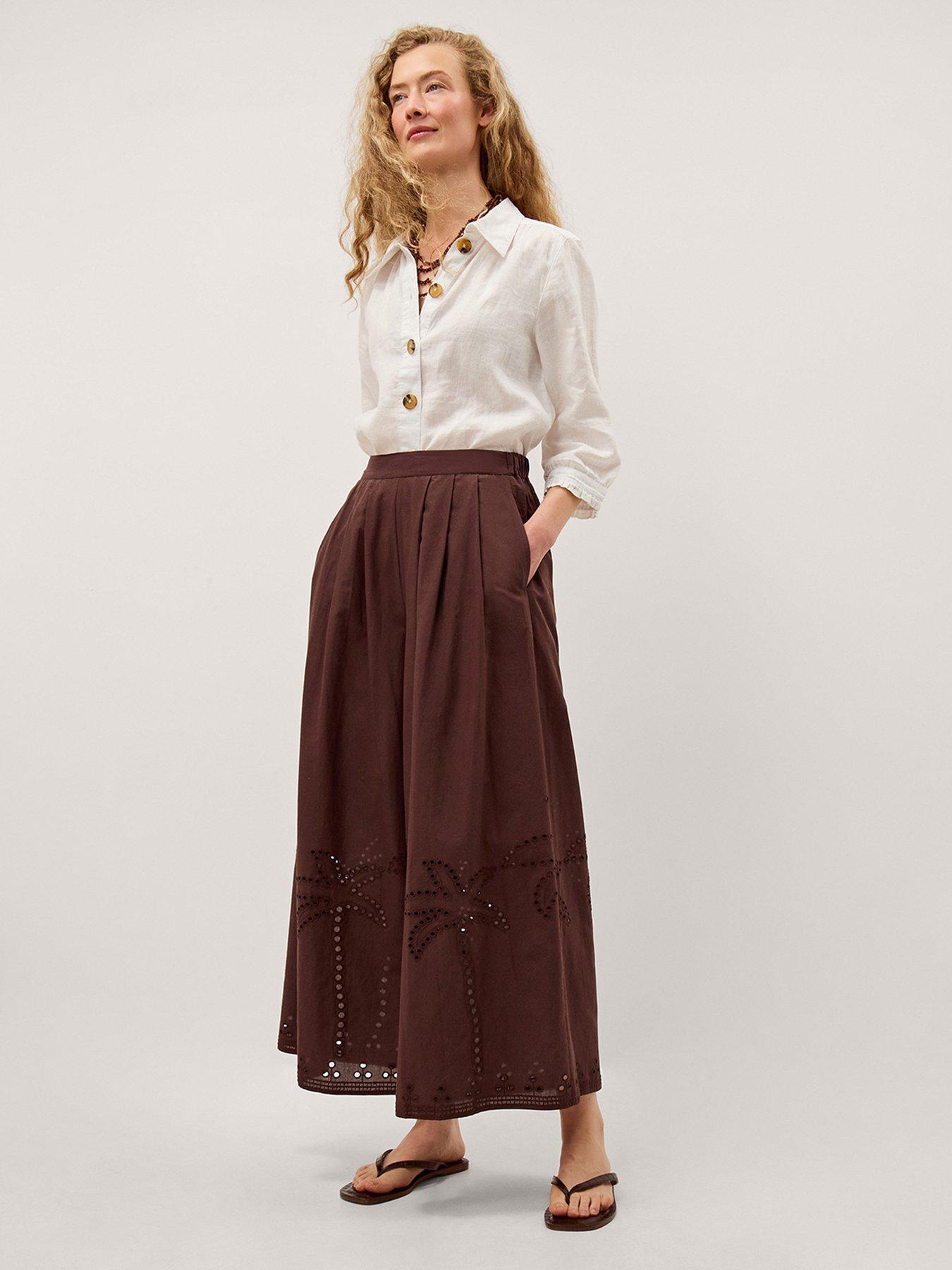 Monsoon Eden Palm Cutwork Wide Leg Trousers - Brown