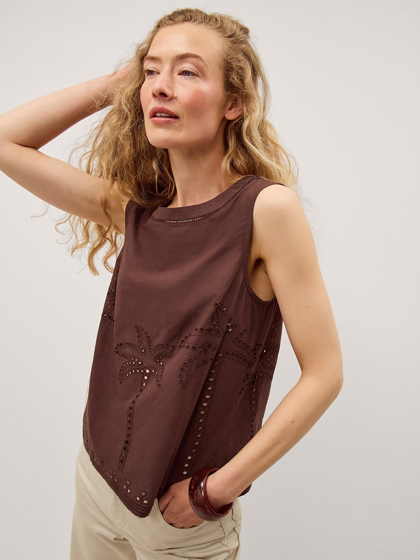 Monsoon Eden Palm Cutwork Tank Top - Brown