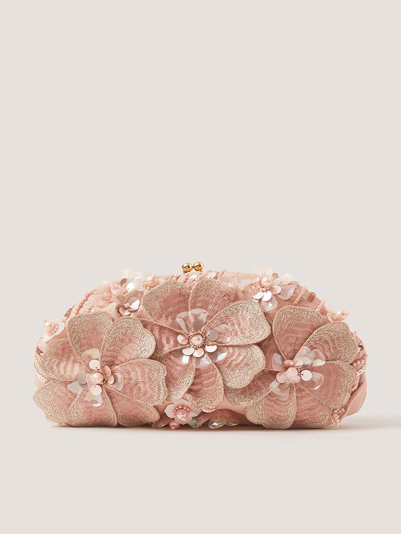 Monsoon Floral Embellished Clutch Bag - Pink
