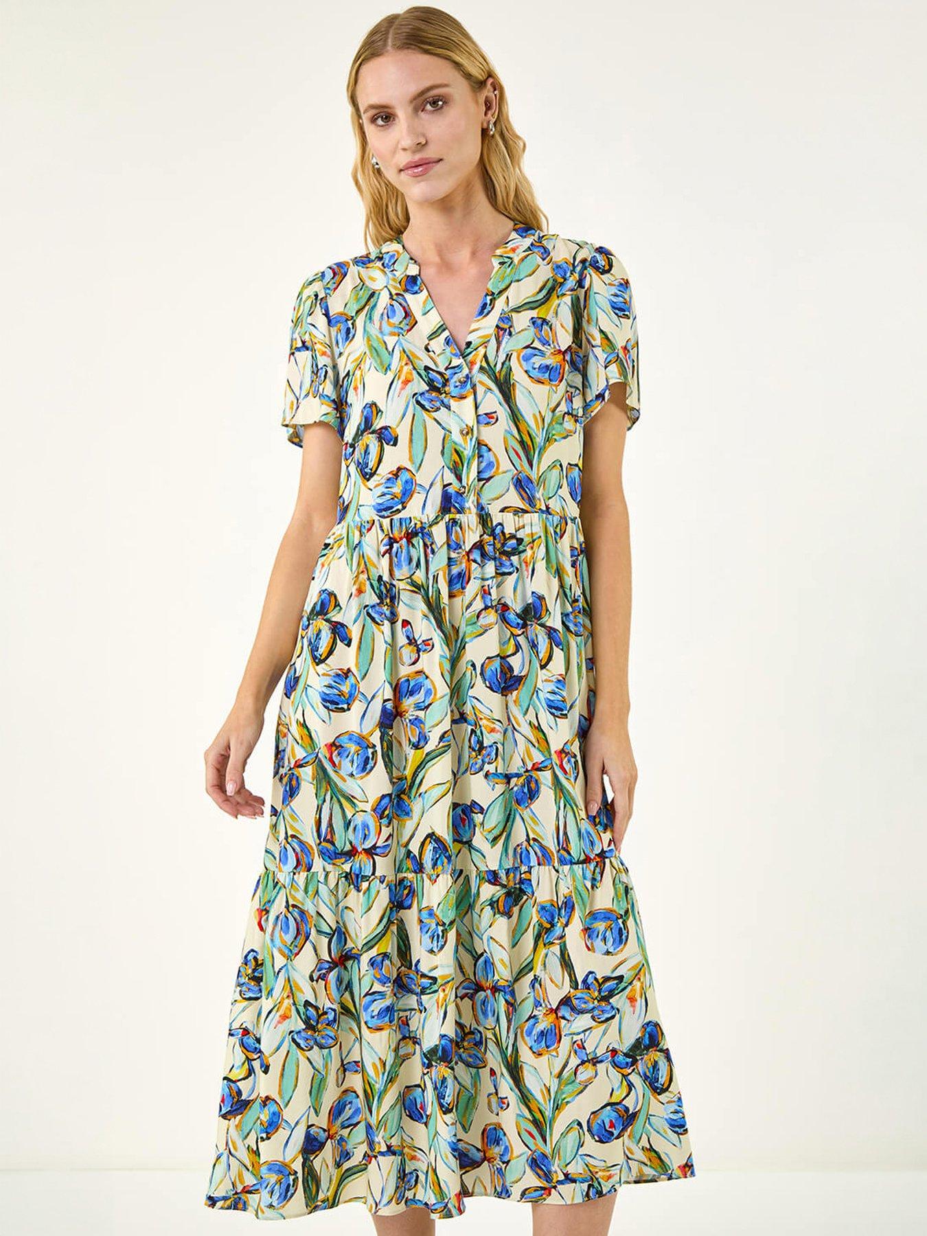Roman Floral V-neck Midi Dress