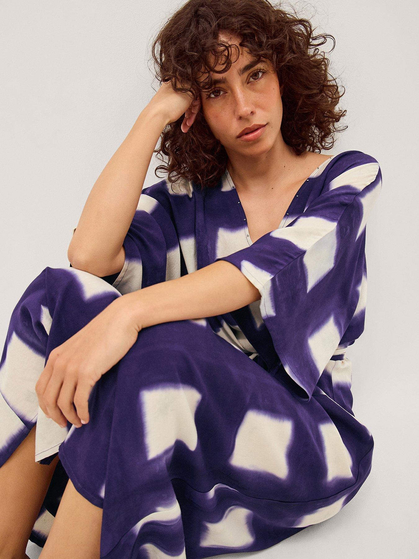 Image 5 of 5 of Monsoon Halia Artisanal Tie-Dye Midi Kaftan - Blue