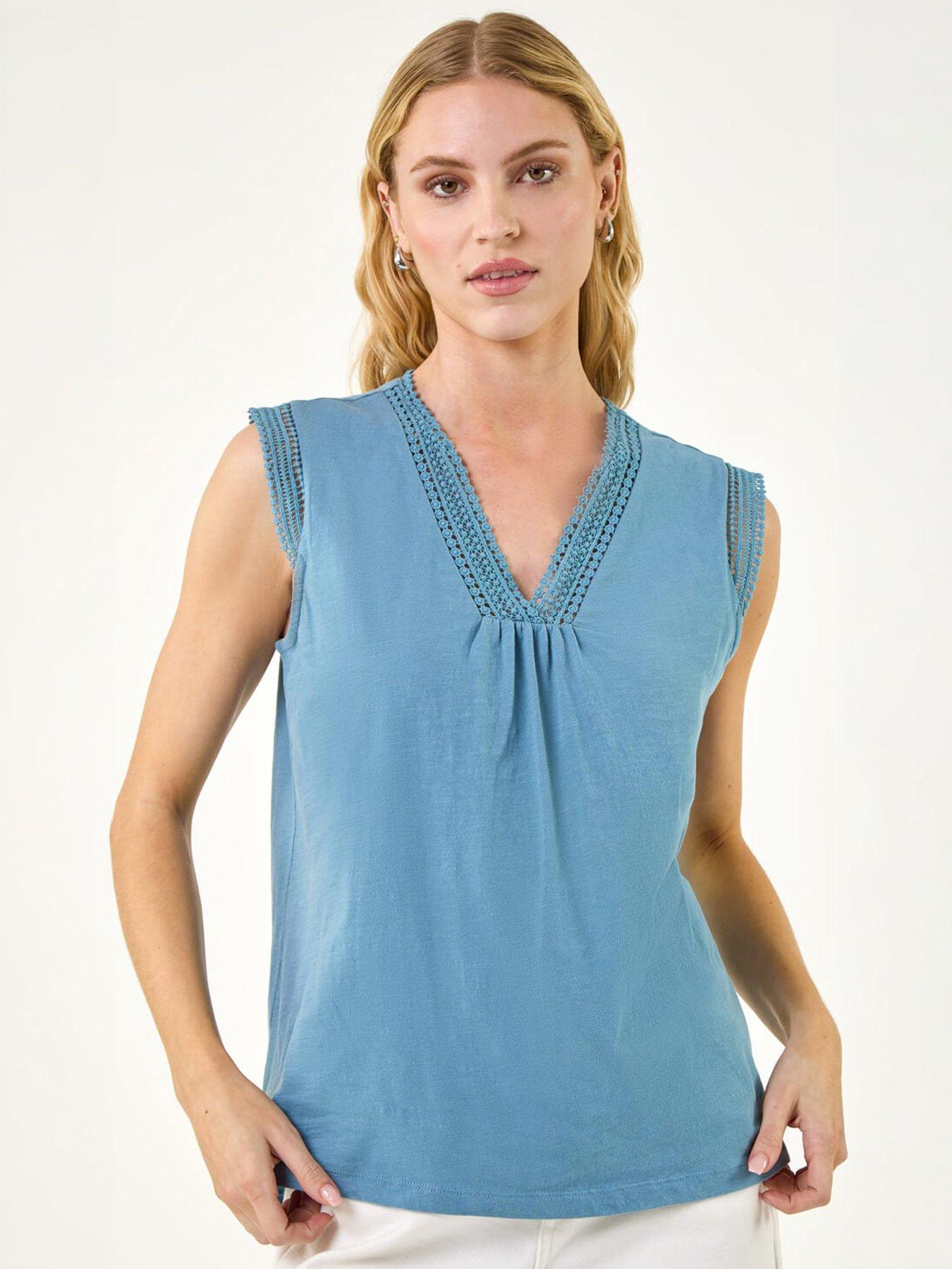 Roman Lace Trim Tie V-neck Top