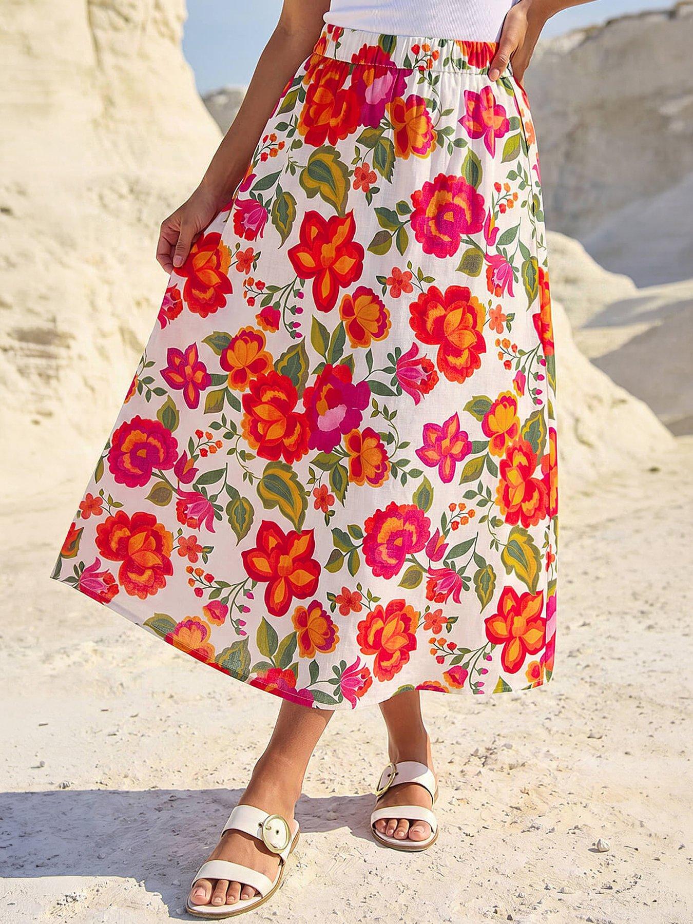 Image 1 of 4 of Roman Dusk Floral Print A-line Midi Skirt
