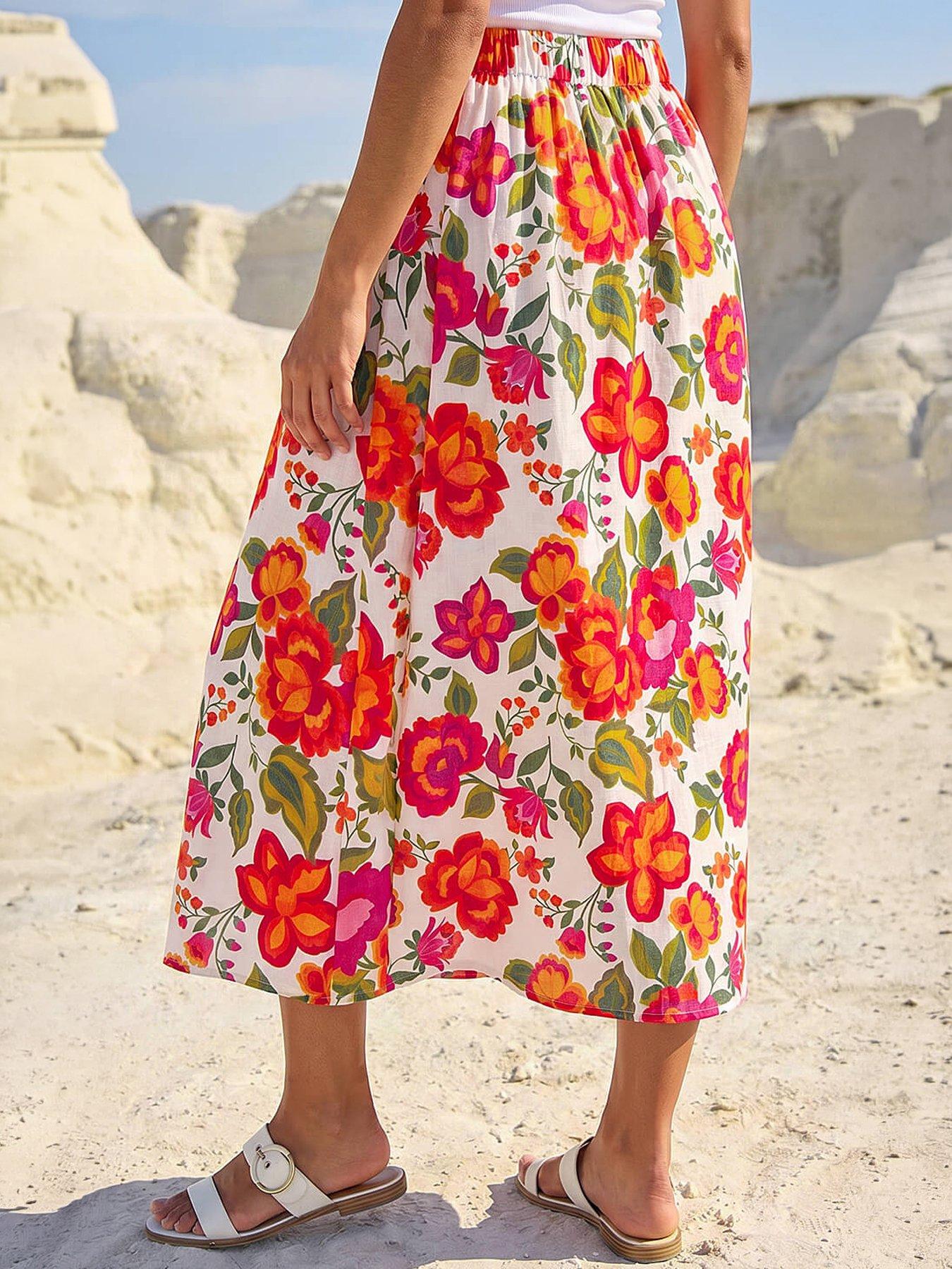 Image 3 of 4 of Roman Dusk Floral Print A-line Midi Skirt