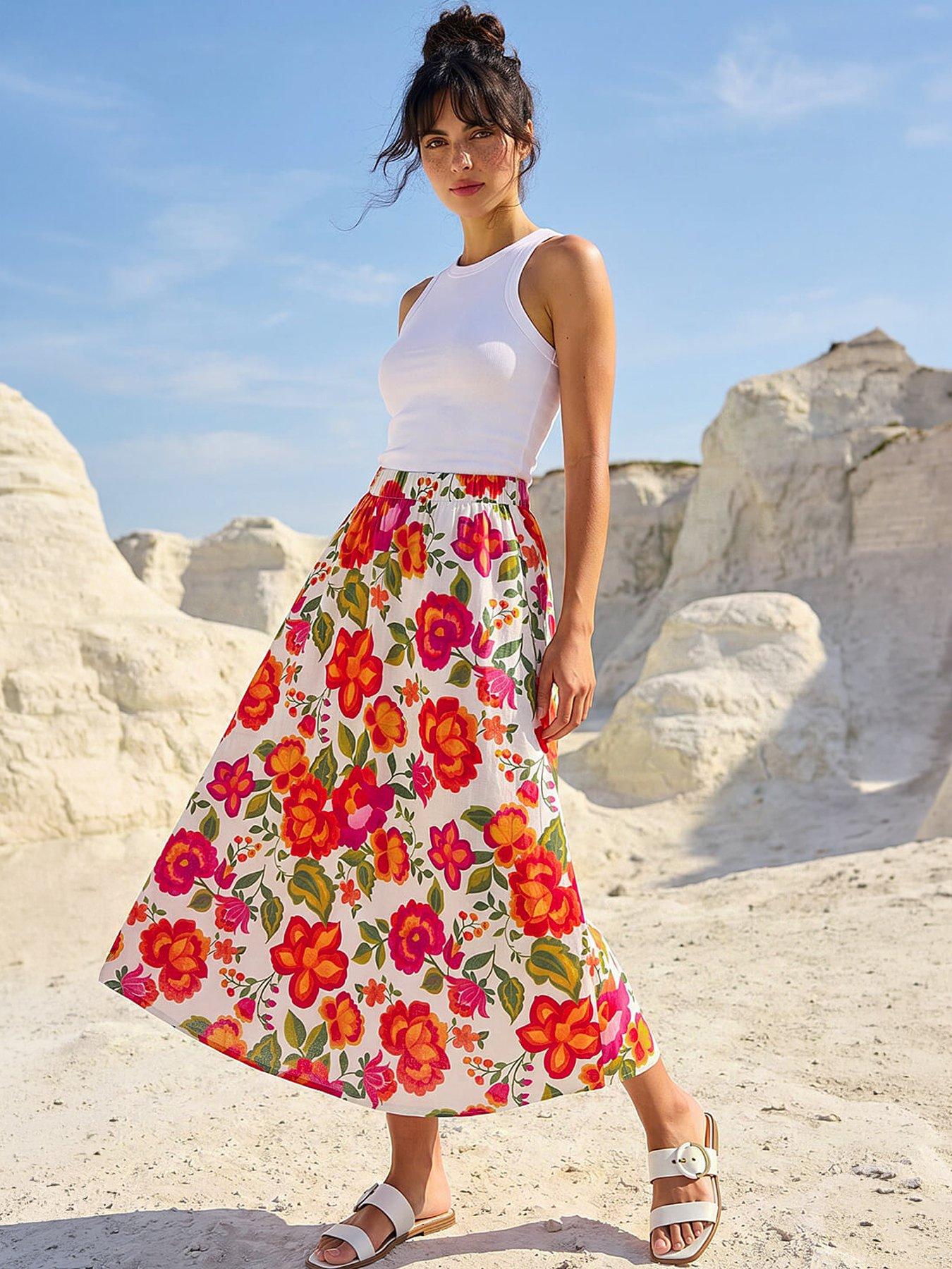 Image 4 of 4 of Roman Dusk Floral Print A-line Midi Skirt