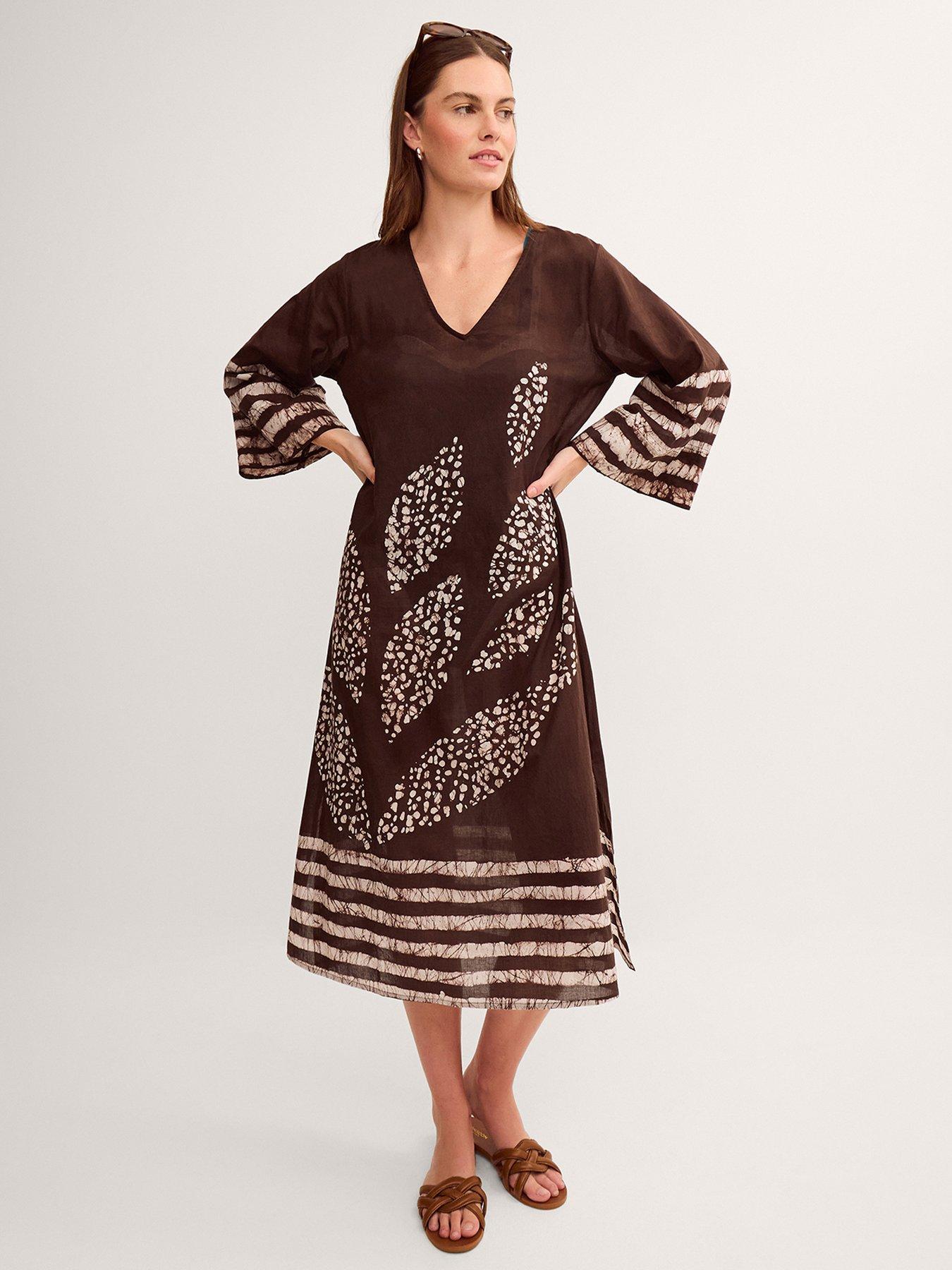 Monsoon Aurora Printed Midi Beach Dress - Brown