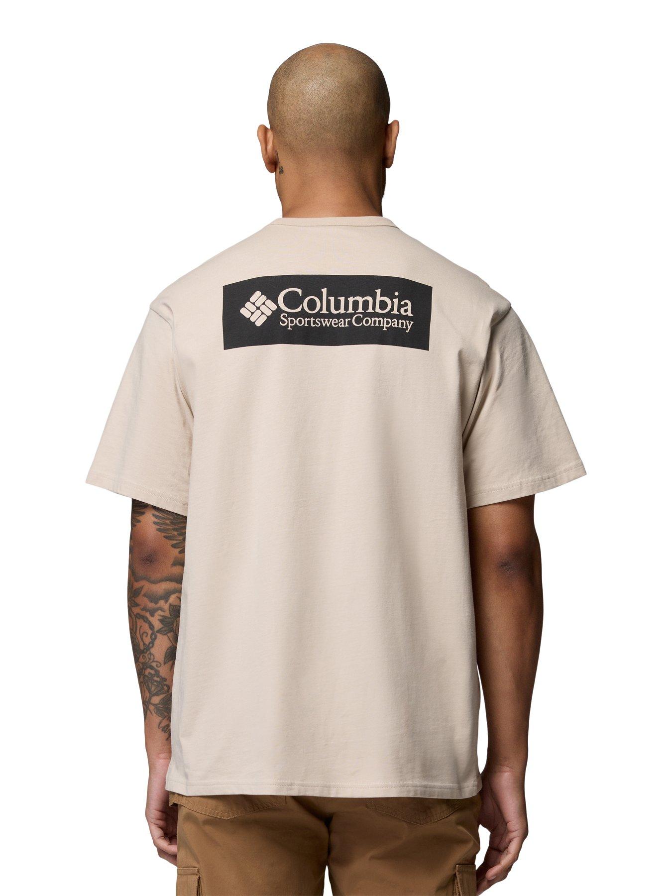 Image 1 of 6 of Columbia Men's Heavyweight Back Graphic Short Sleeve T Shirt - Beige