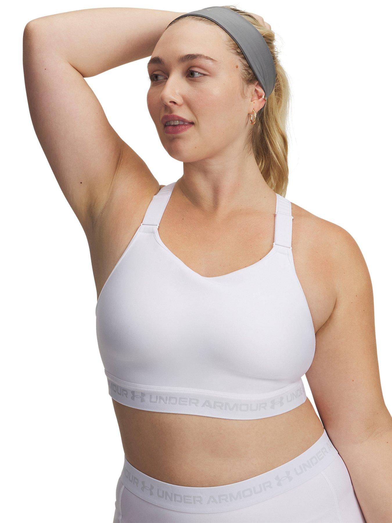 Image 4 of 5 of UNDER ARMOUR Womens High-Impact Adjustable Straps Racerback Sports Bra - White