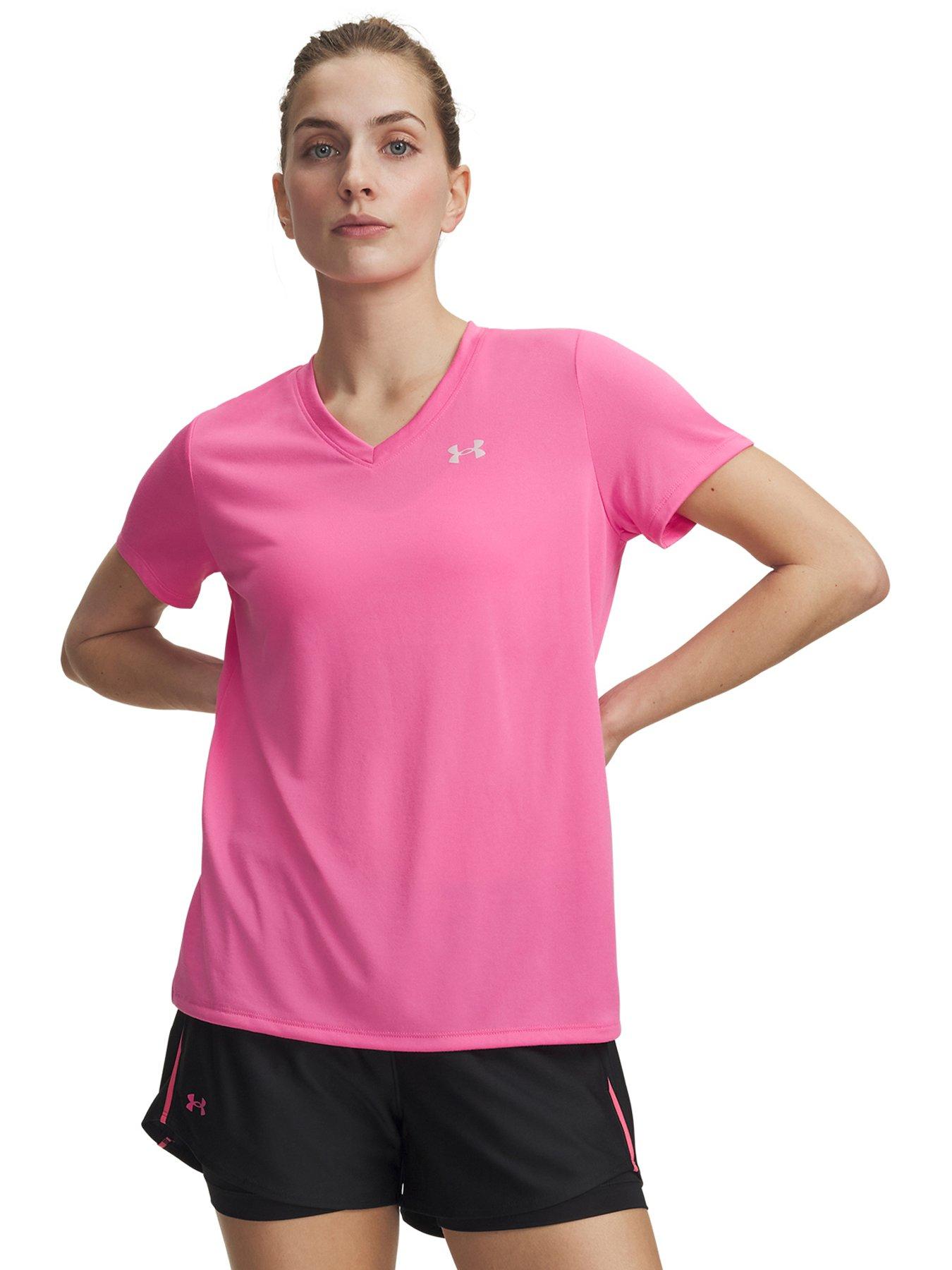 UNDER ARMOUR Women's Tech V-Neck Training T-Shirt - Pink Frenzy / Prime Pink