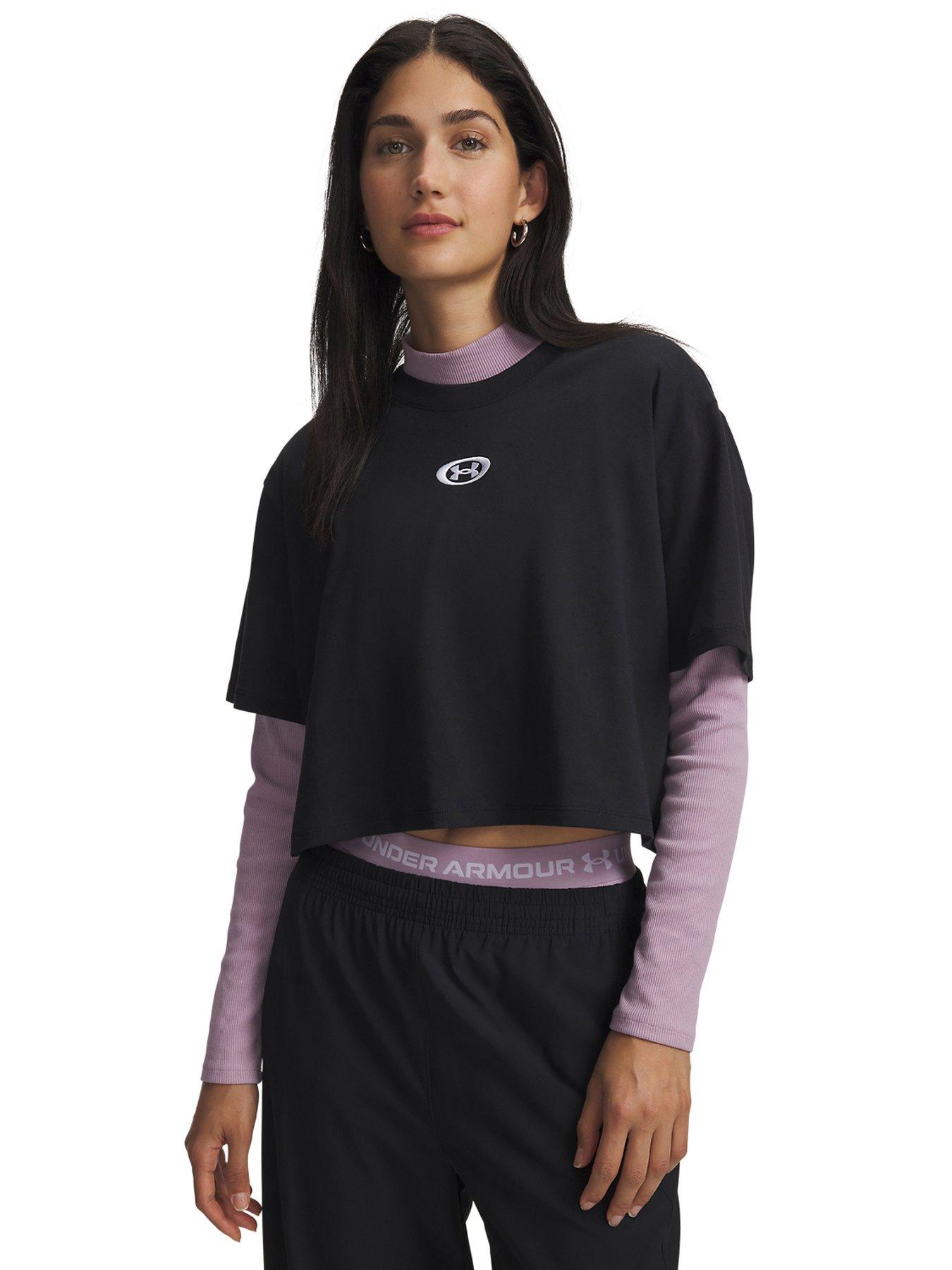 UNDER ARMOUR Women's Oversized Cotton Blend T-Shirt with Ribbed Crew Neck - Black
