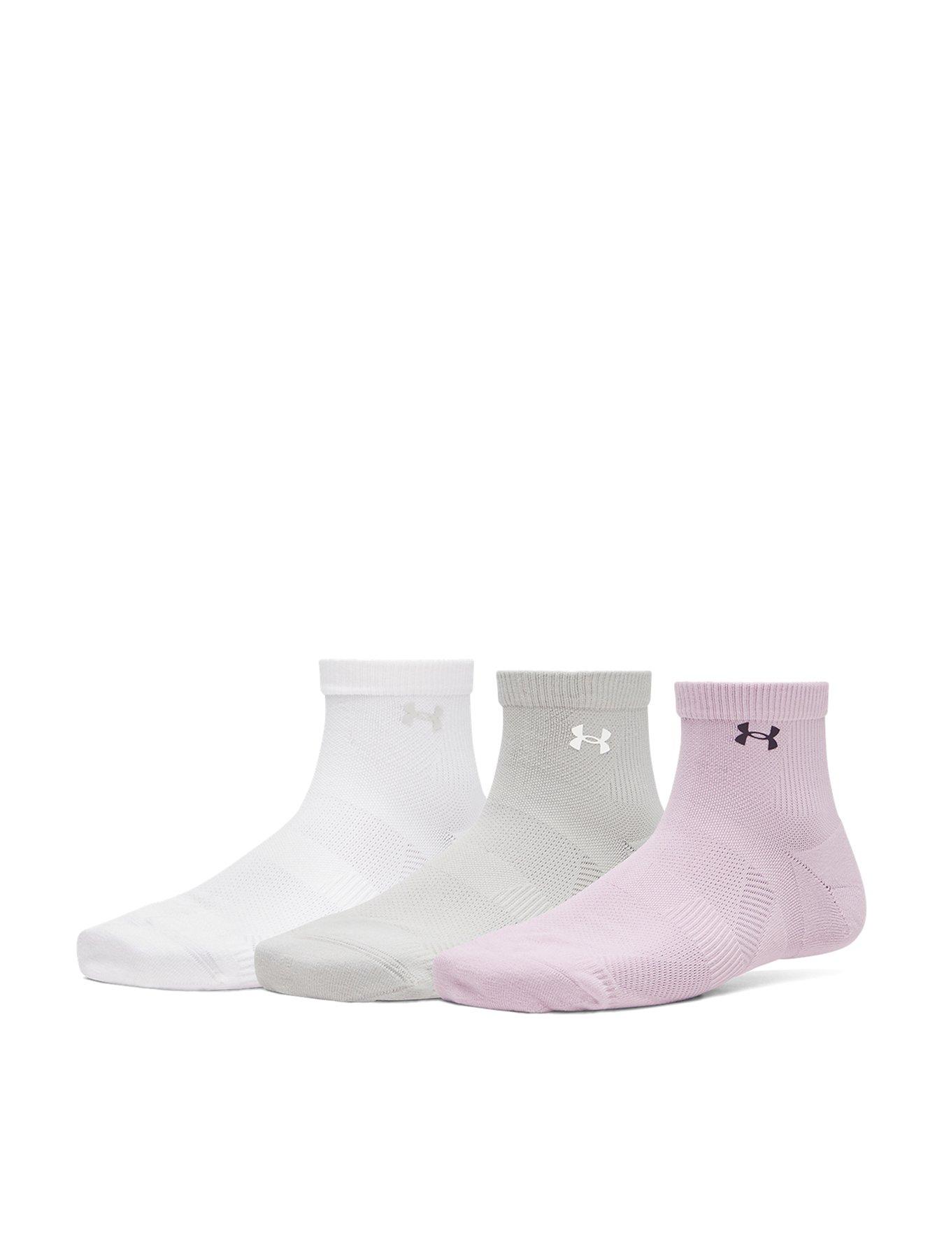 UNDER ARMOUR Women's 3 Pack Quarter Socks - Mauve Pink / Titanium / Purple Echo