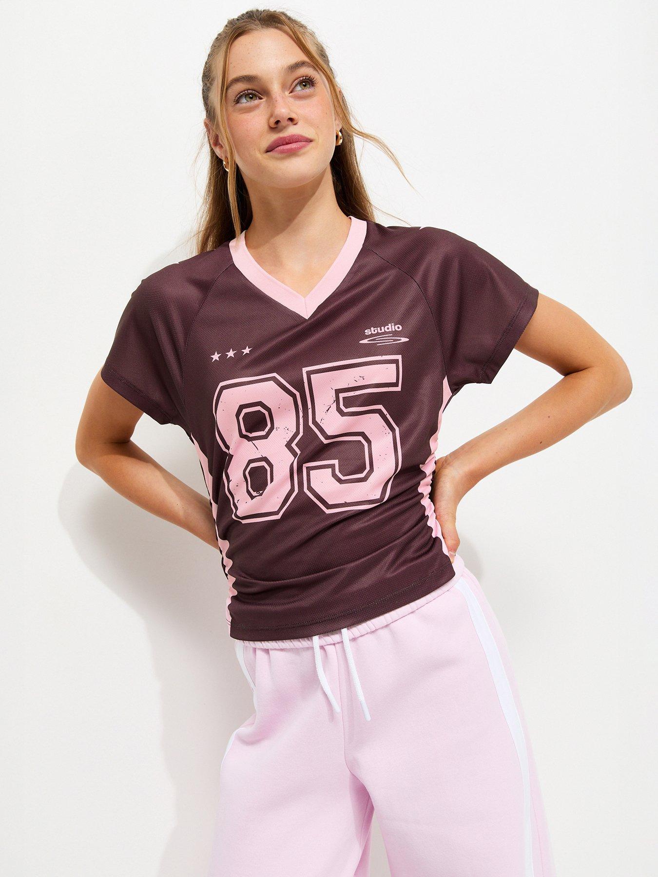 New Look 915 Girls 85 Star Print Ruched Side Football Top - Dark Red