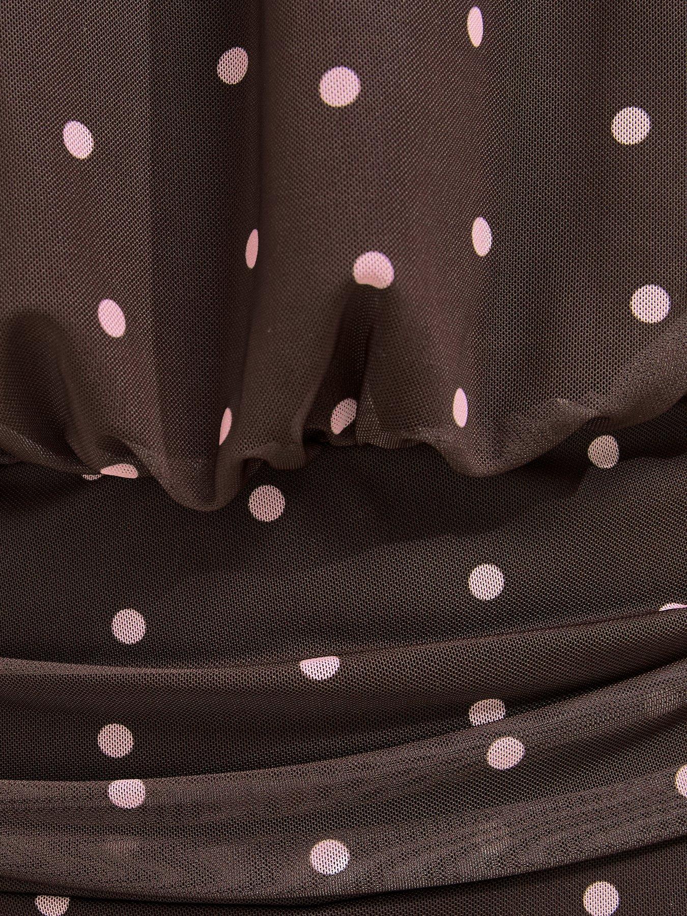 Image 5 of 5 of New Look 915 Girls Brown Mesh Polka Dot Halterneck Mini Dress - Brown