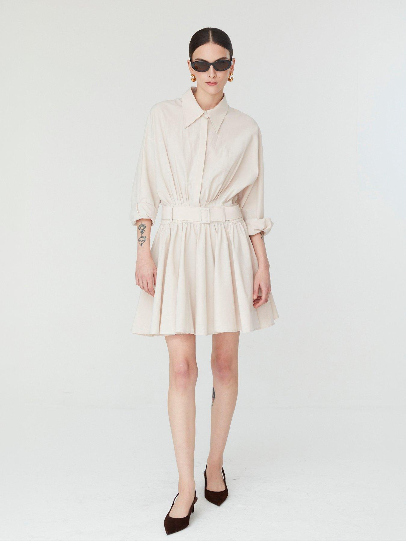 Jovonna London Noela Women's Belted Shirt Mini Dress - Cream