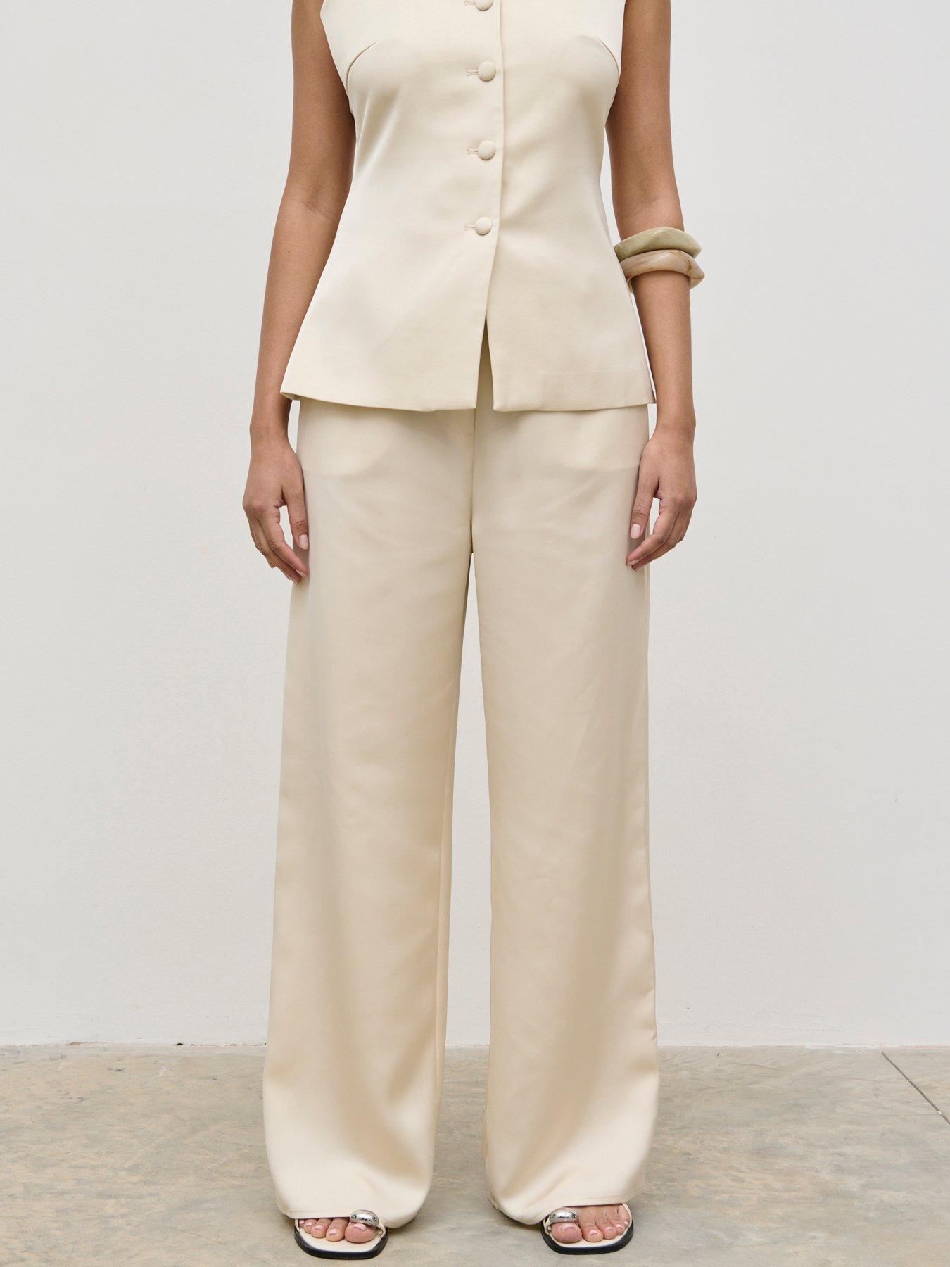 Image 4 of 4 of Pretty Lavish Breya Satin Drawstring Trousers - Cream