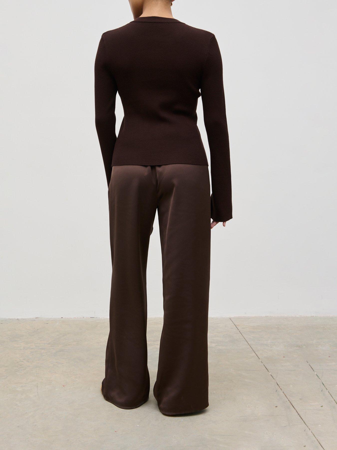 Image 2 of 4 of Pretty Lavish Breya Satin Drawstring Trousers - Brown