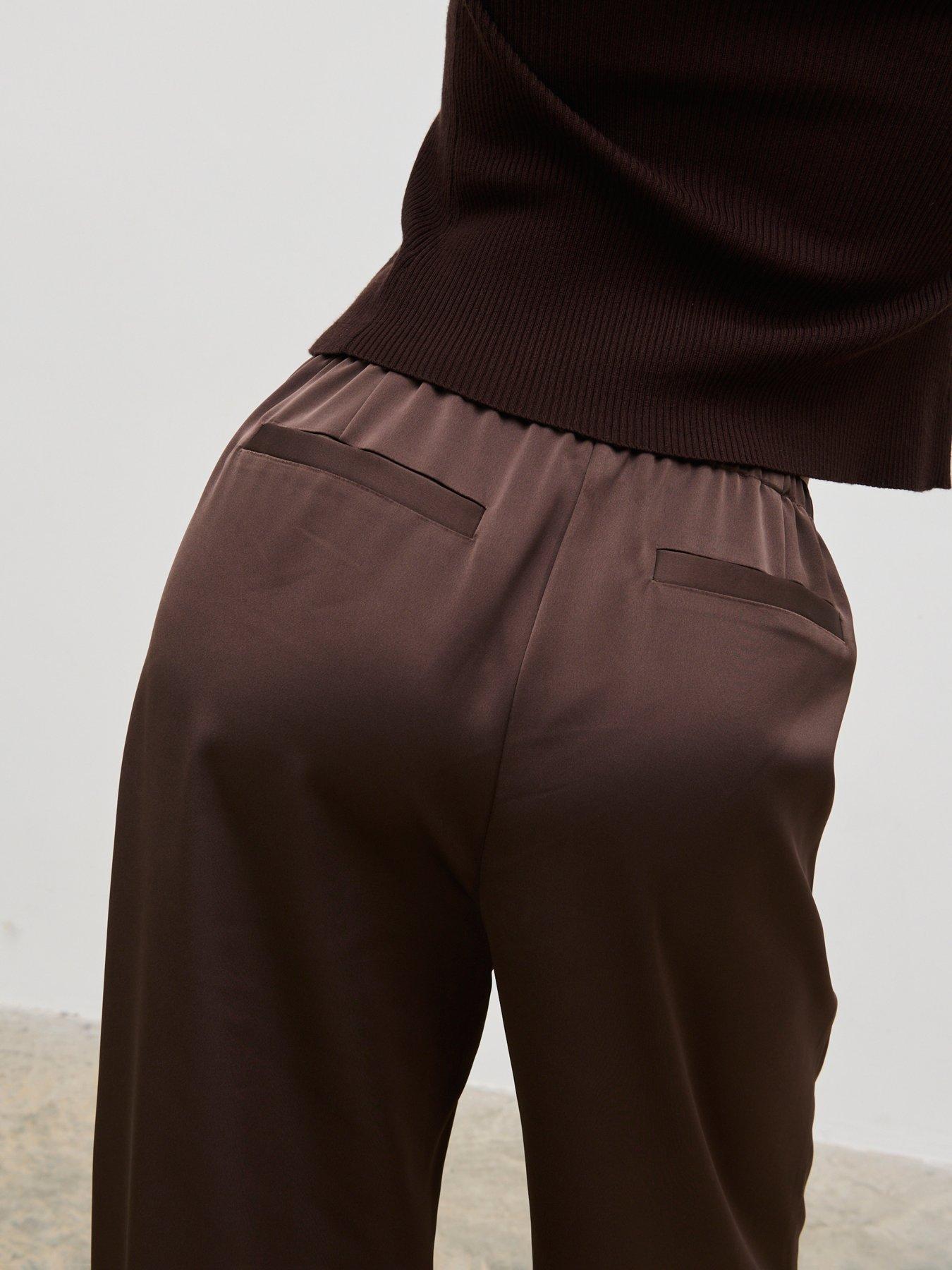 Image 4 of 4 of Pretty Lavish Breya Satin Drawstring Trousers - Brown