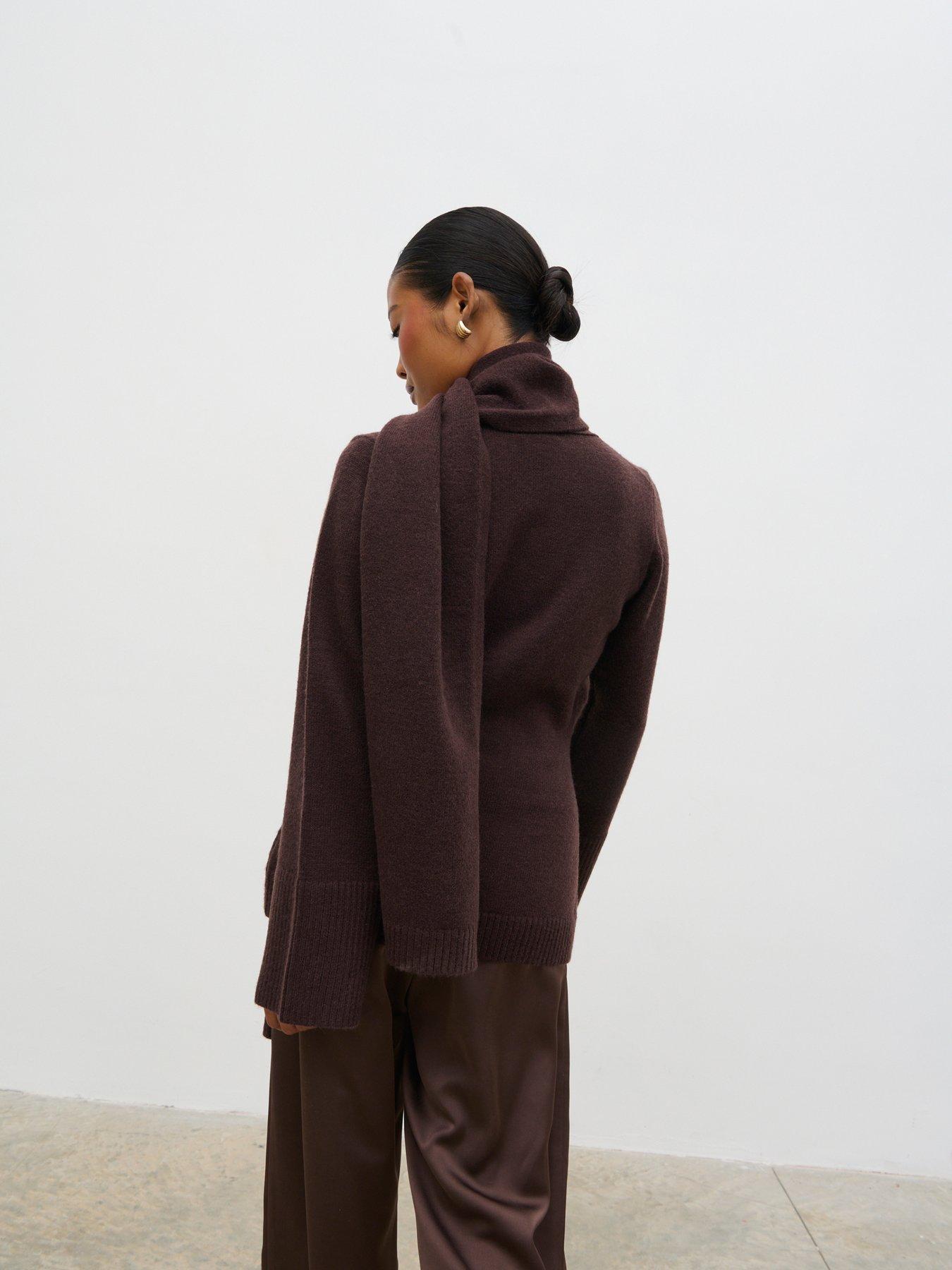 Image 2 of 5 of Pretty Lavish Florie Knit Cardigan with Matching Scarf - Brown