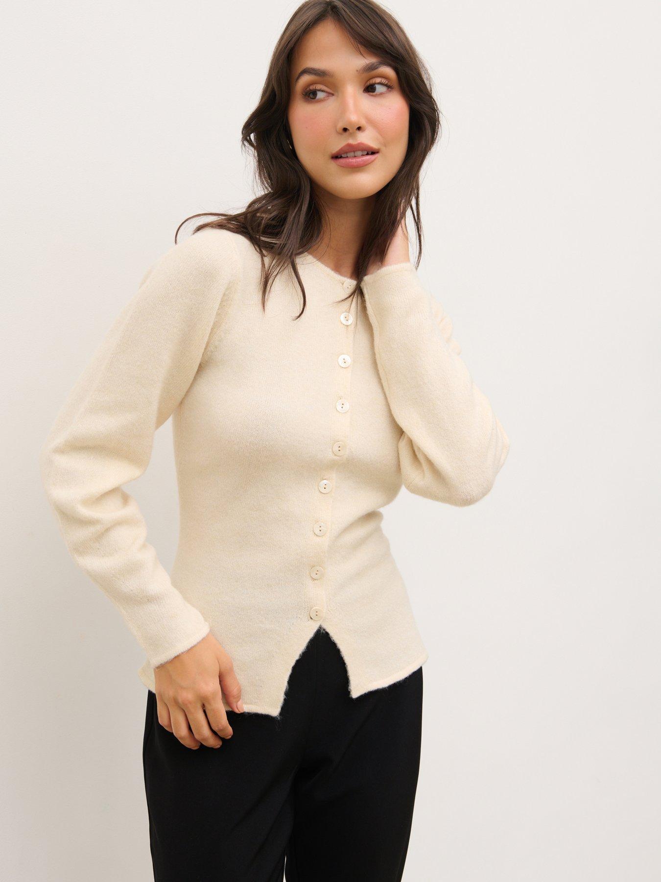Image 1 of 4 of Pretty Lavish Kyle Fitted Knit Cardigan - Cream