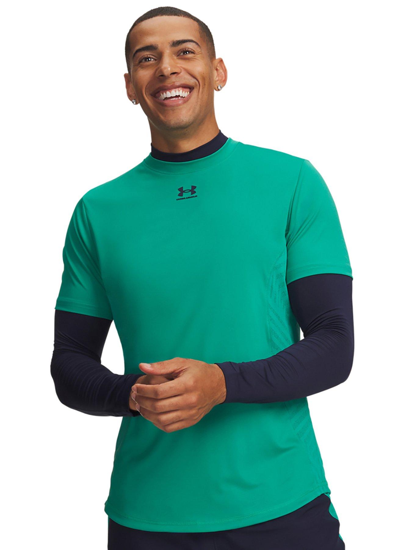 Image 1 of 3 of UNDER ARMOUR Mens Challenger Pro Sweat-Wicking Jacquard Panel T-Shirt - Green