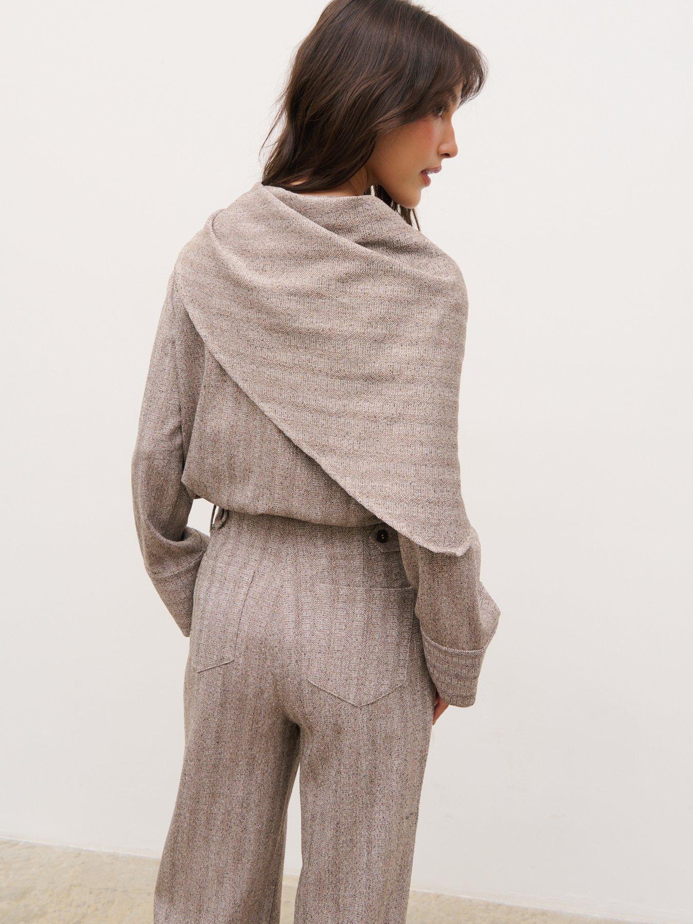 Image 2 of 4 of Pretty Lavish Ezra Scarf Long Sleeve Top - Beige