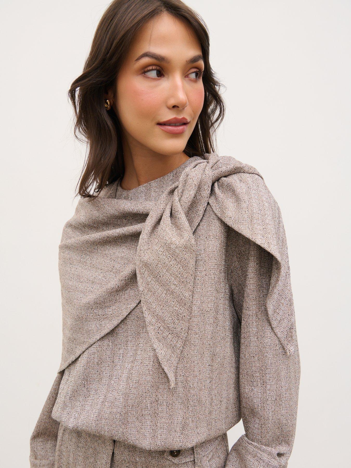 Image 4 of 4 of Pretty Lavish Ezra Scarf Long Sleeve Top - Beige