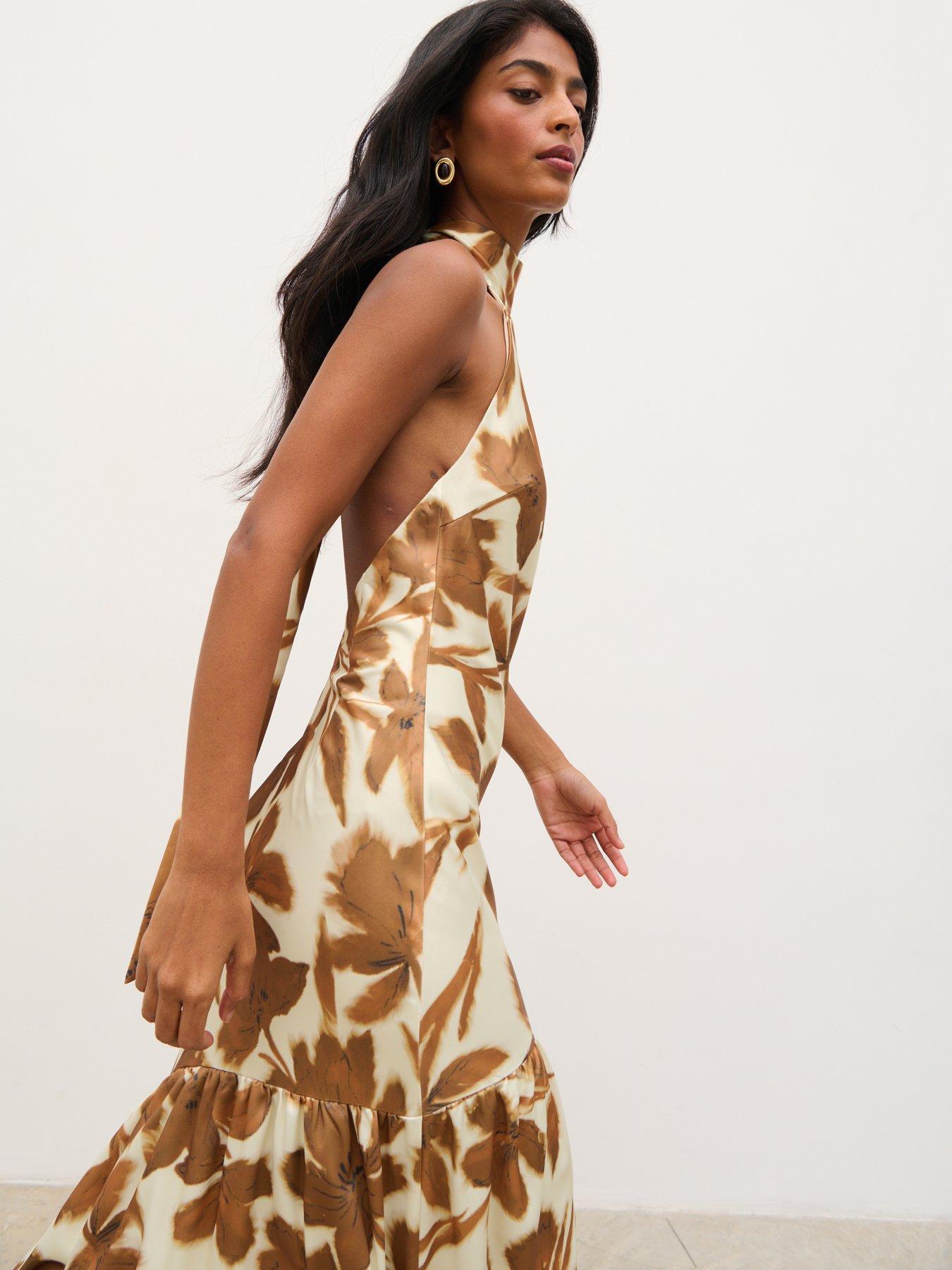 Pretty Lavish Avery High Neck Backless Maxi Dress - Brown