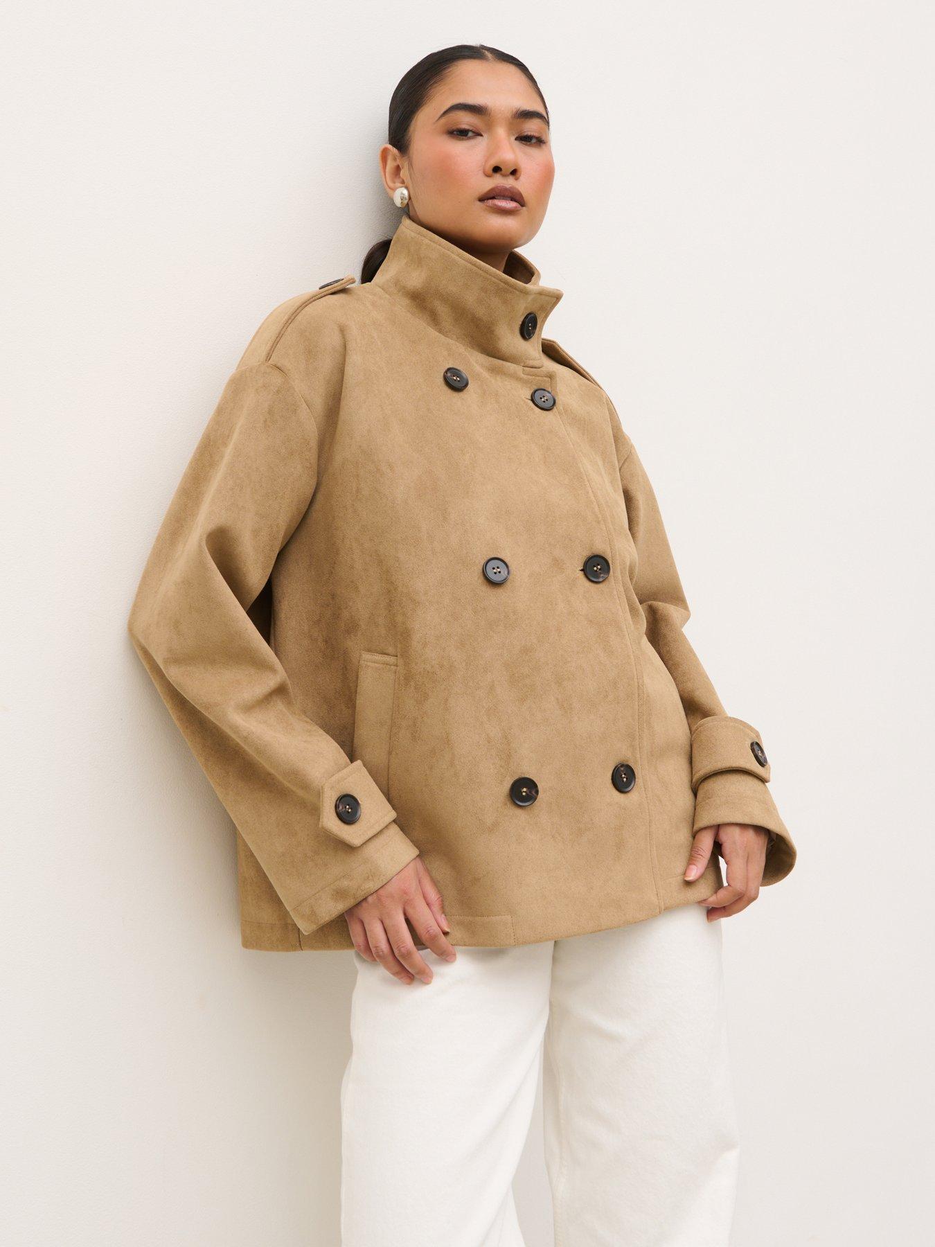 Image 1 of 4 of Pretty Lavish Sophie Faux Suede Funnel Neck Jacket - Taupe